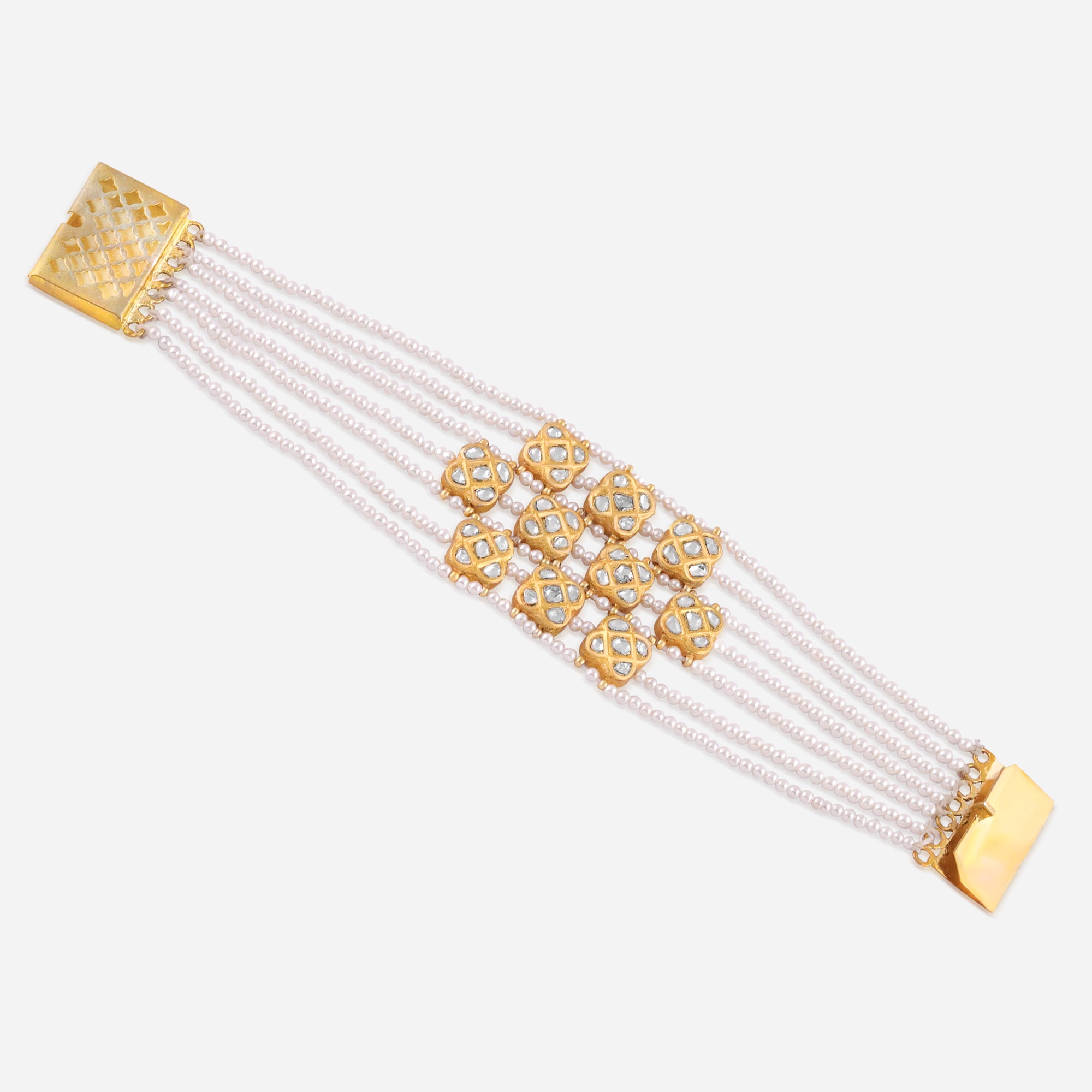Radiant Pearl Strand Gold Bracelet