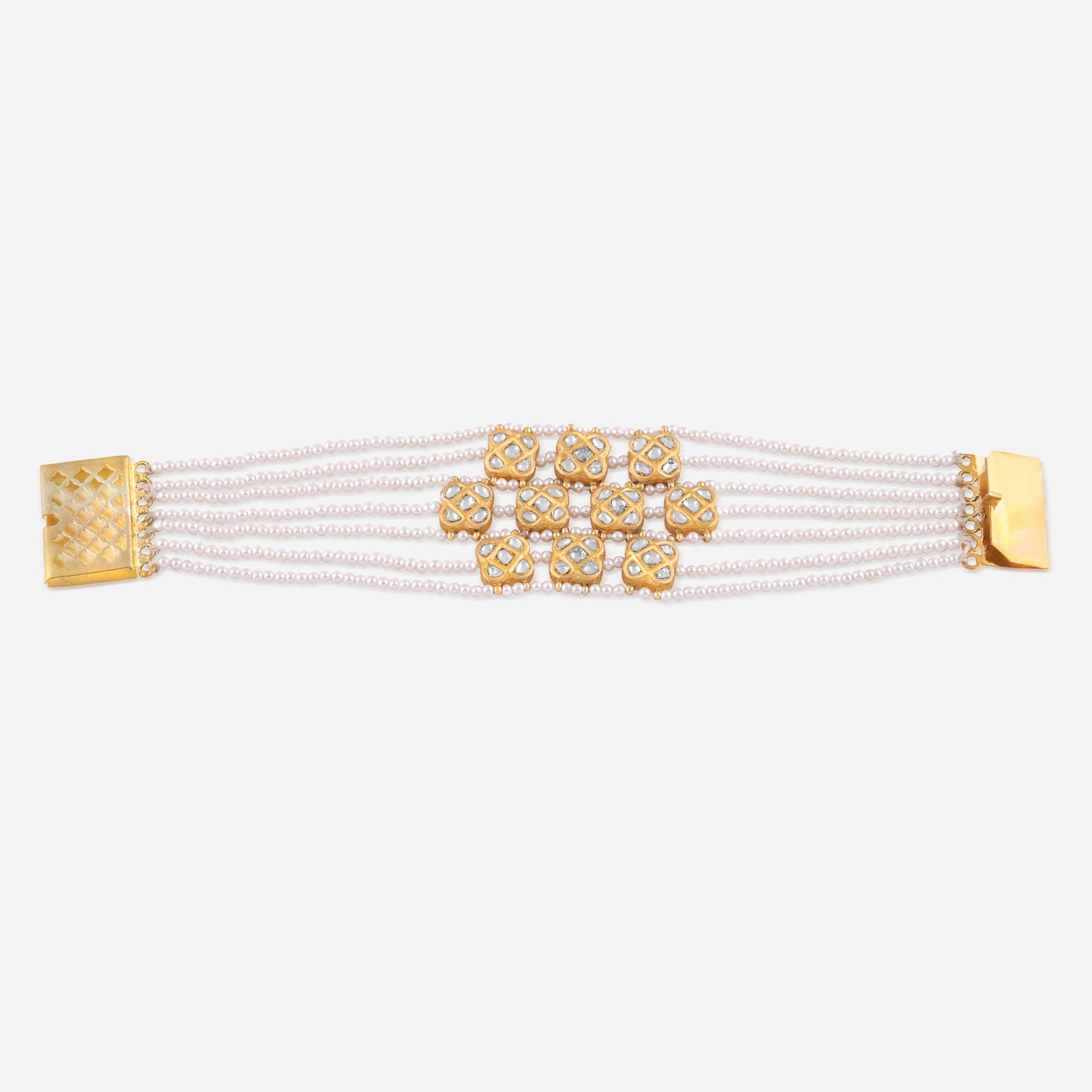 Radiant Pearl Strand Gold Bracelet