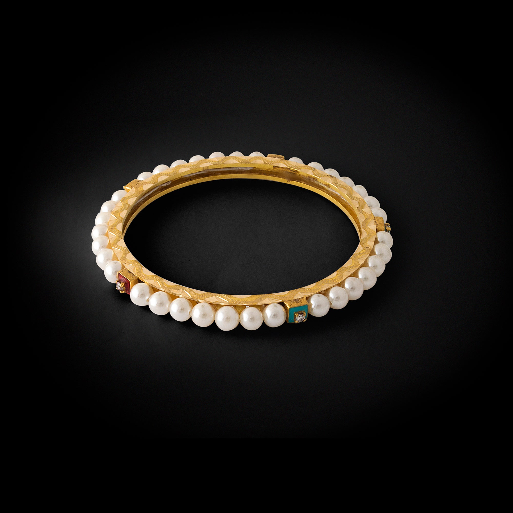 Celestial Pearl & Gemstone Gold Bangle