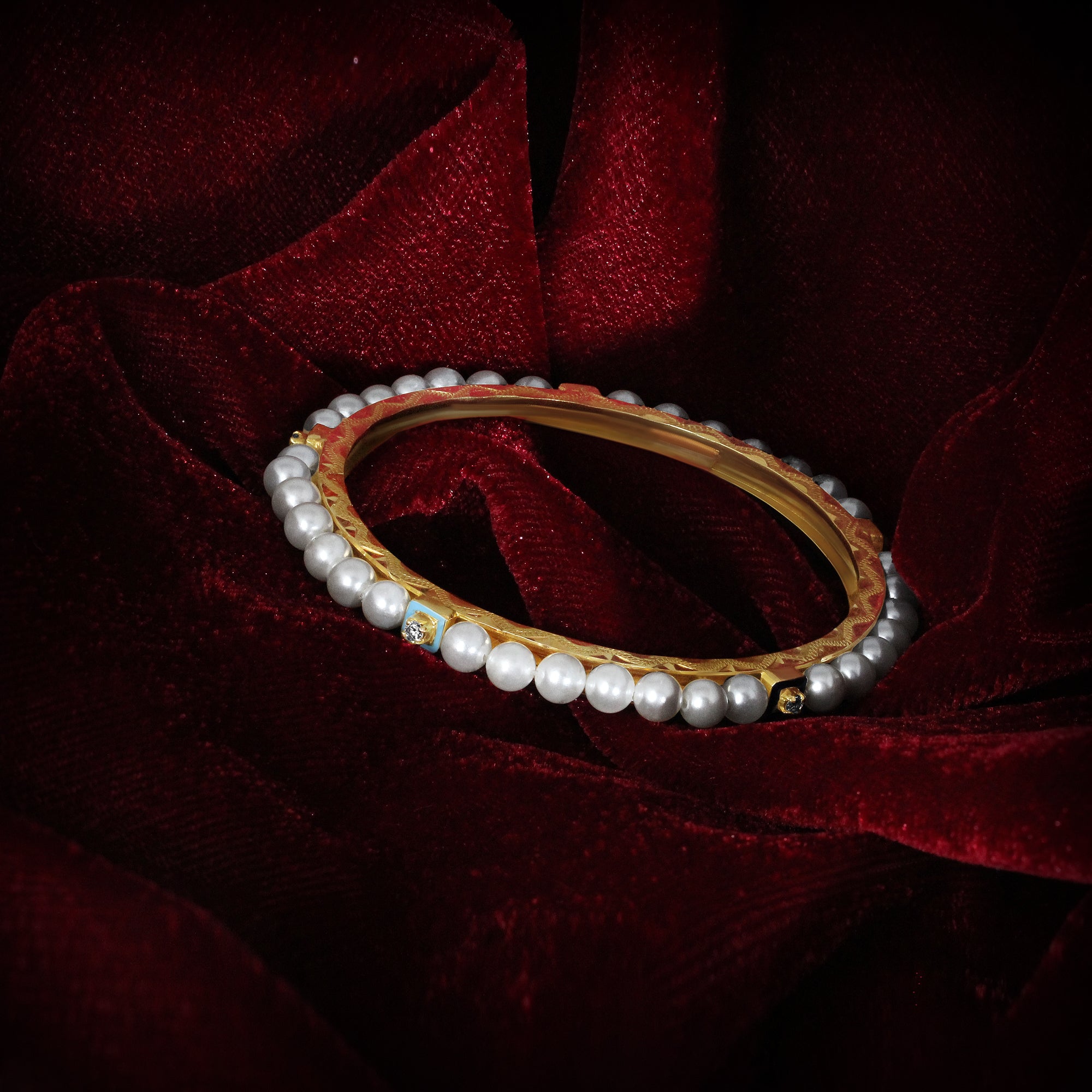 Celestial Pearl & Gemstone Gold Bangle