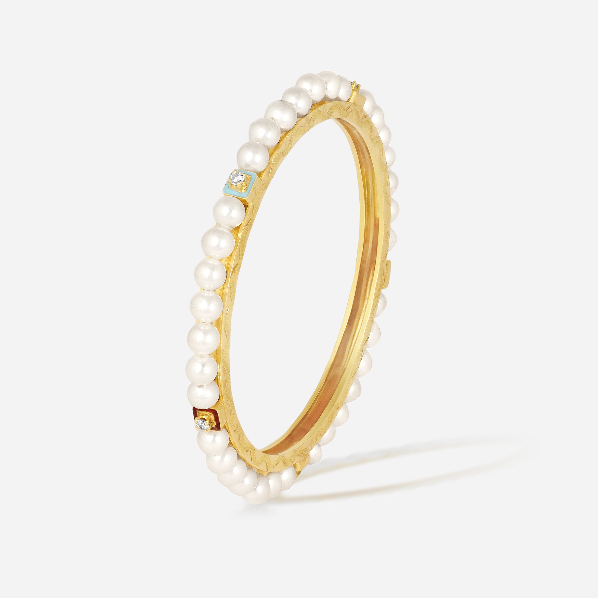 Celestial Pearl & Gemstone Gold Bangle