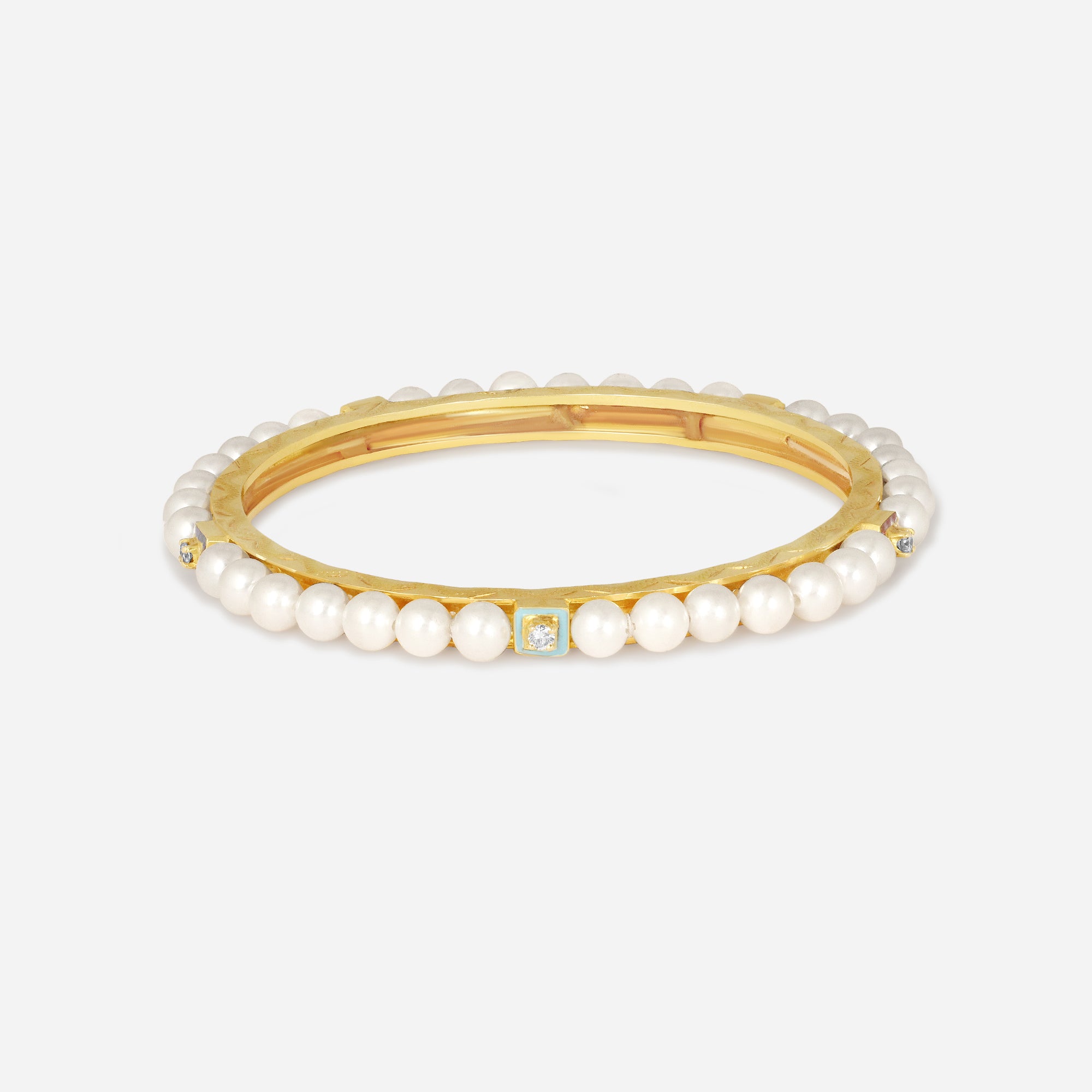 Celestial Pearl & Gemstone Gold Bangle