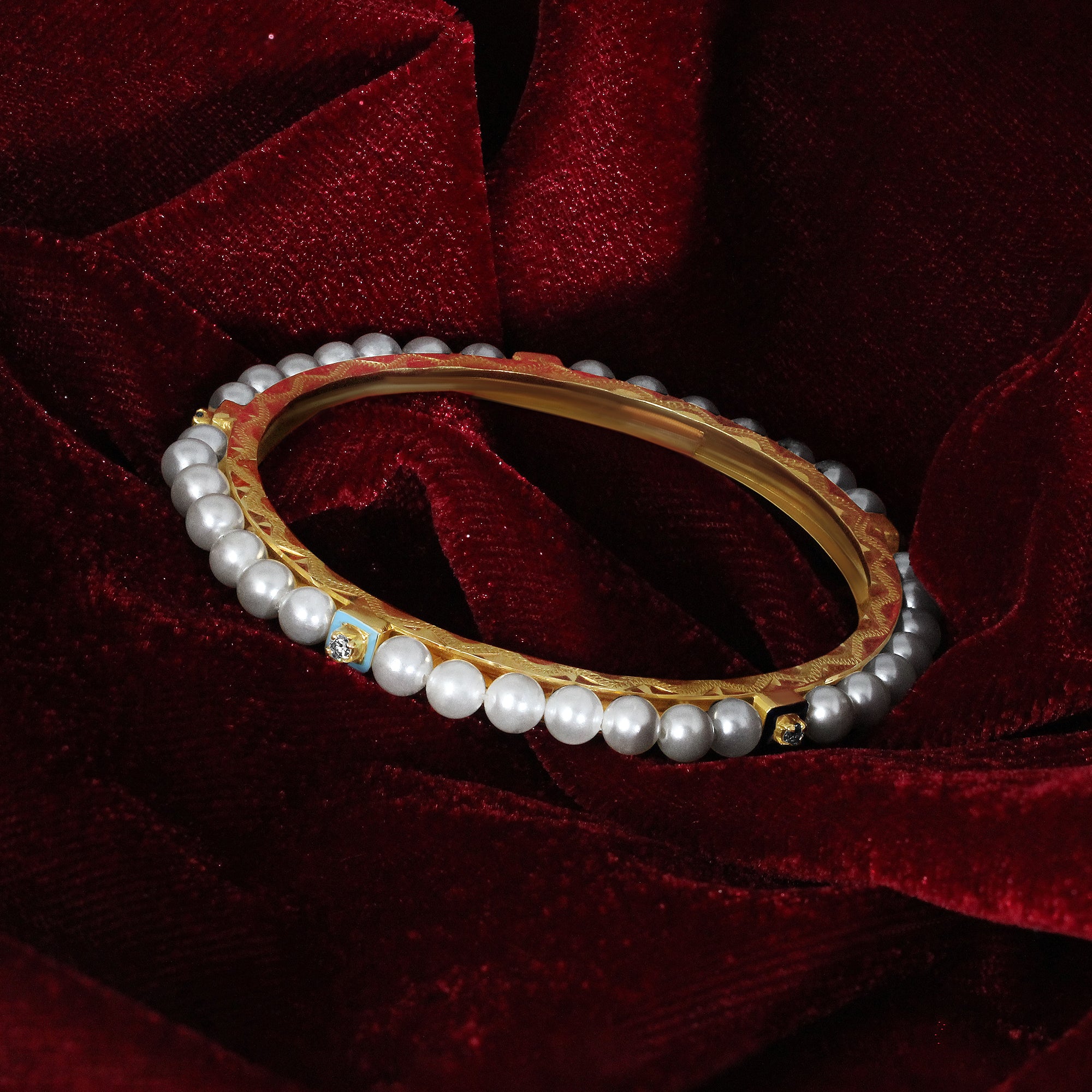 Celestial Pearl & Gemstone Gold Bangle