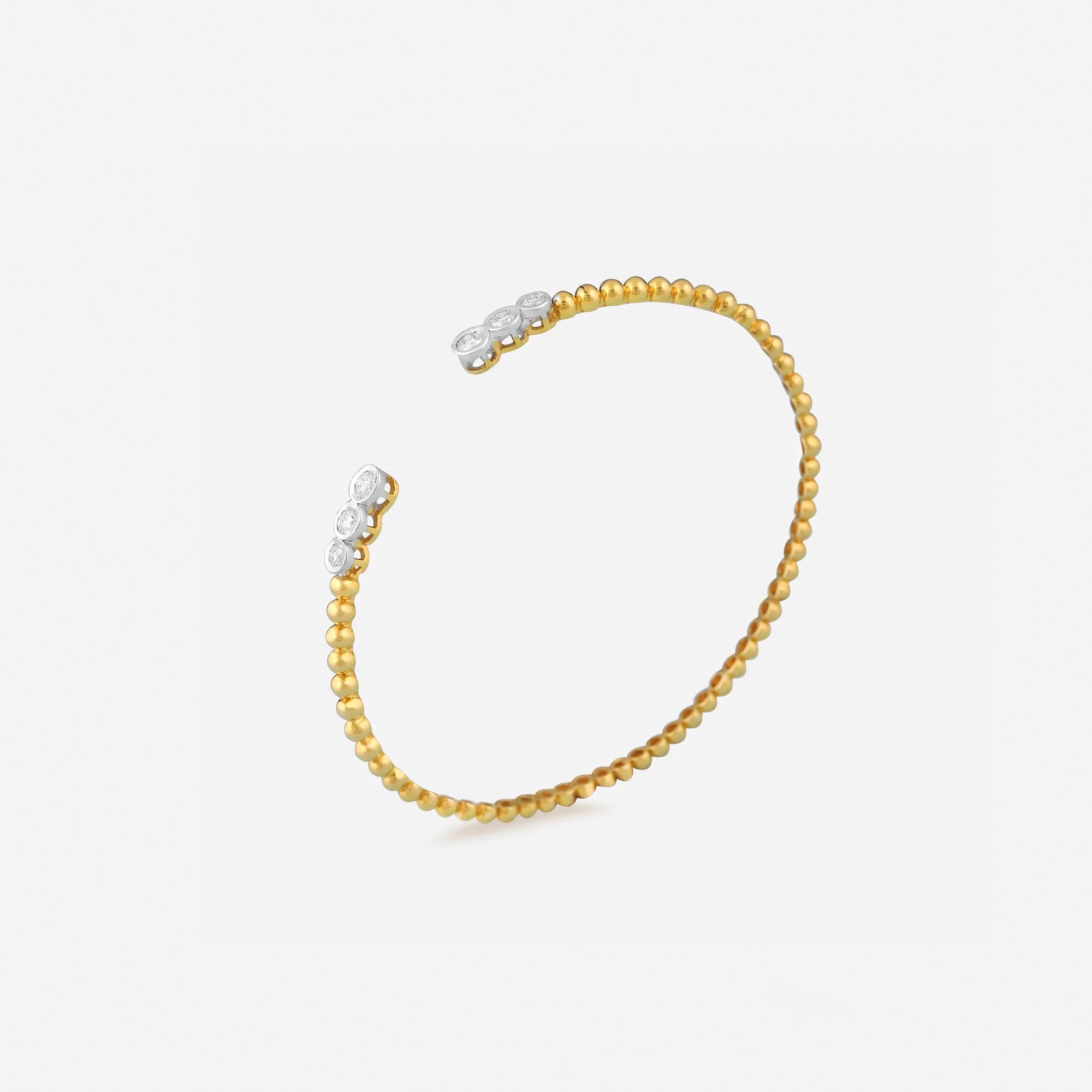 Gold Beaded Diamond-Ended Open Cuff Bracelet