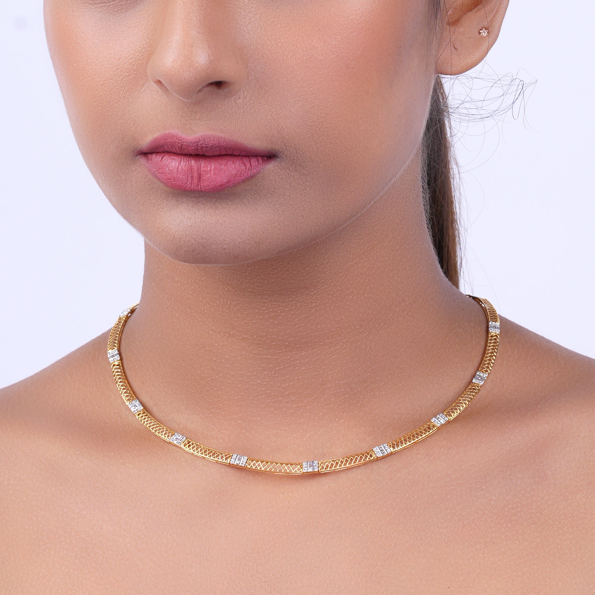 Classic Gold and Diamond Mesh Necklace