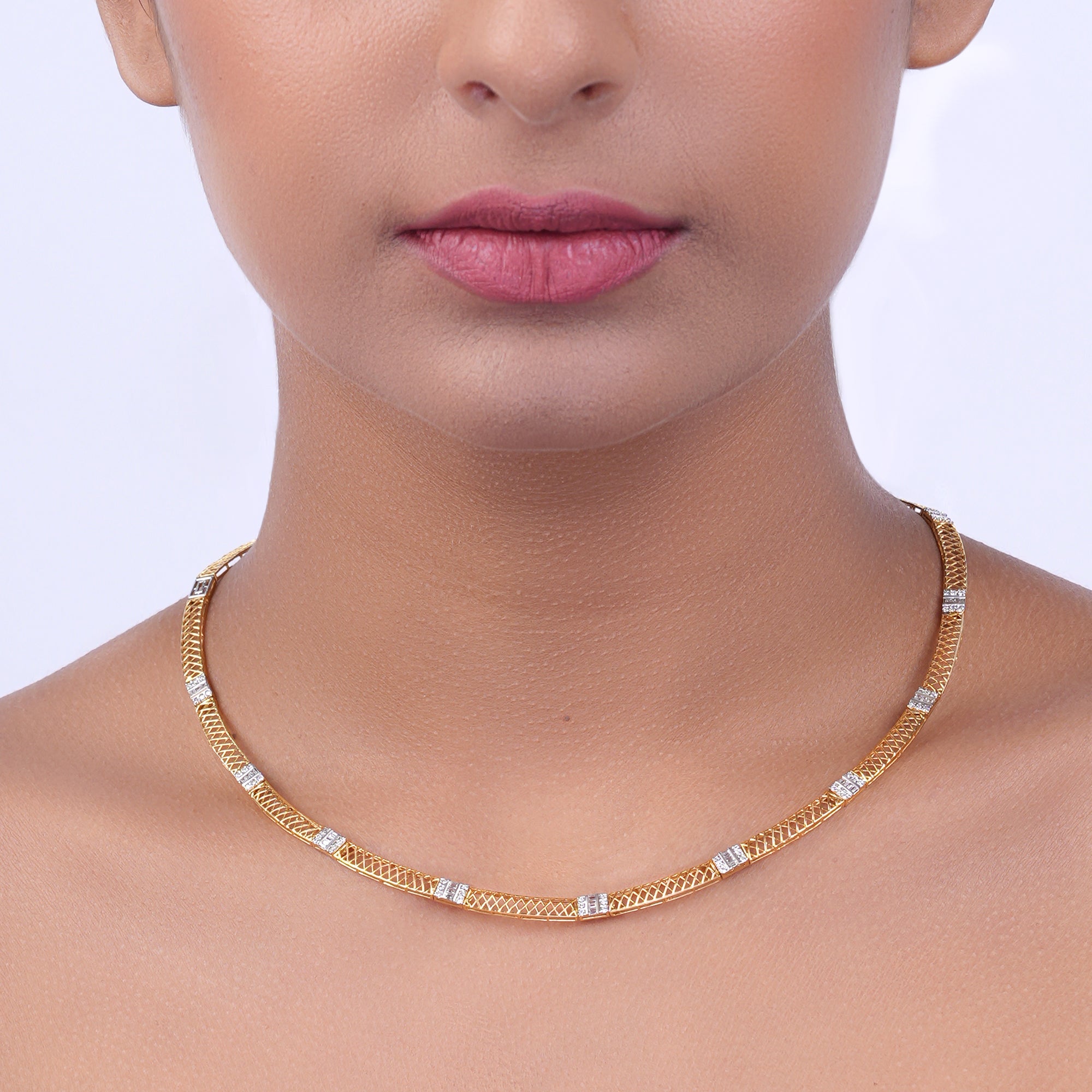 Classic Gold and Diamond Mesh Necklace