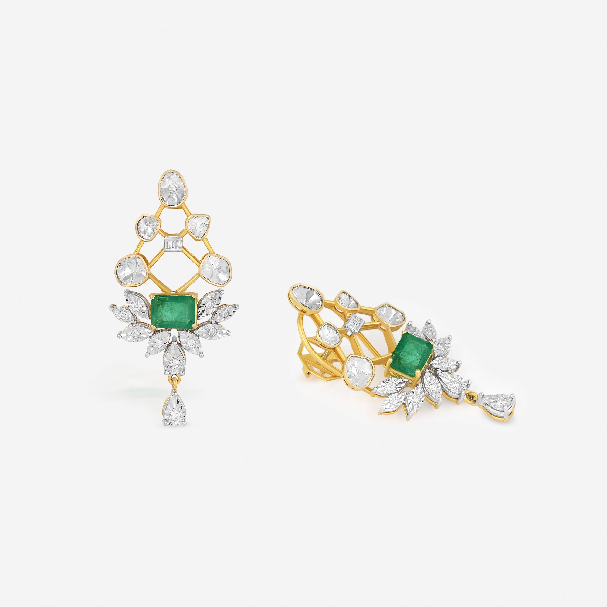 Emerald Lotus Lattice Earrings