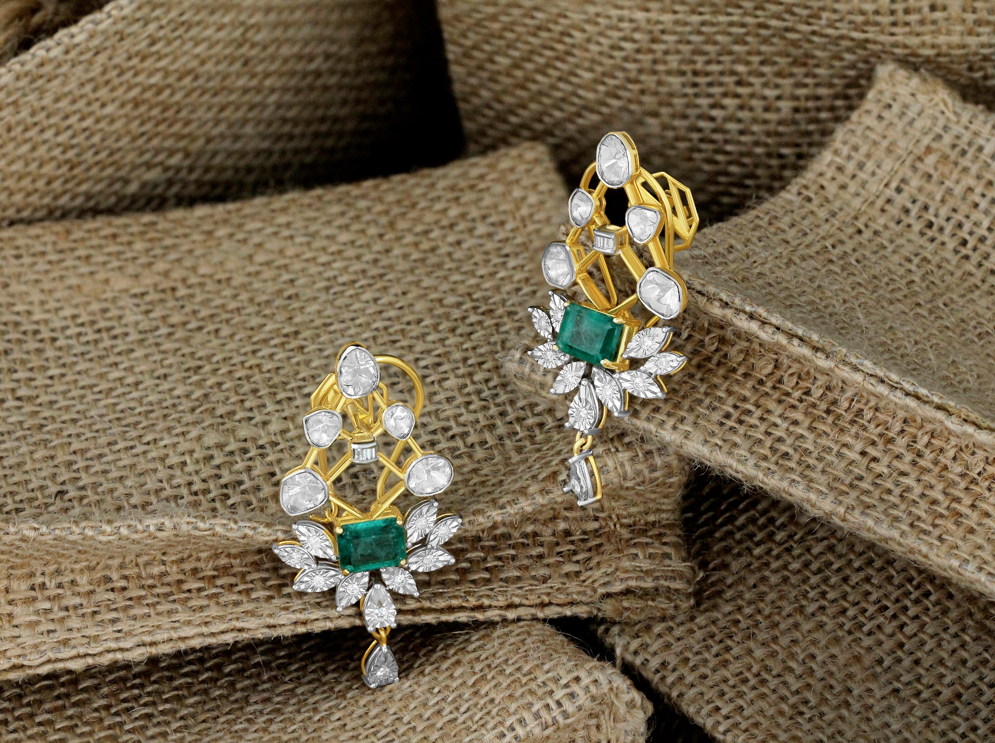 Emerald Lotus Lattice Earrings