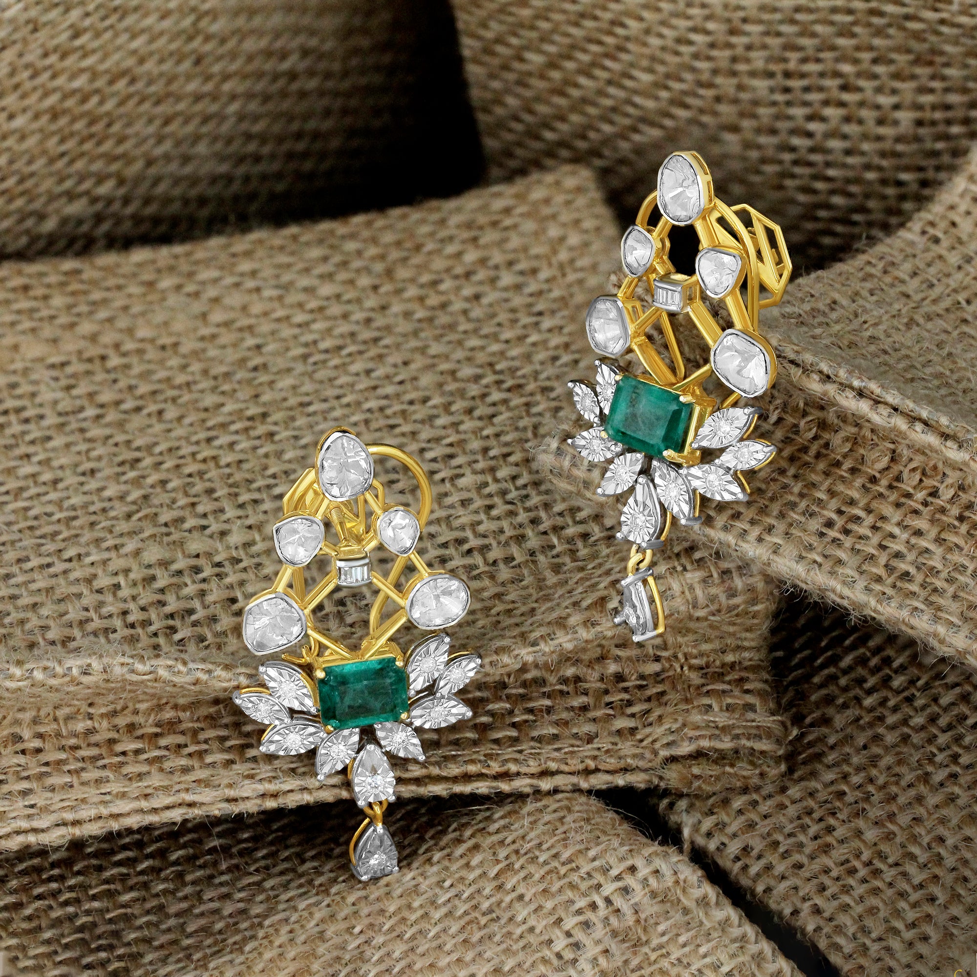 Emerald Lotus Lattice Earrings