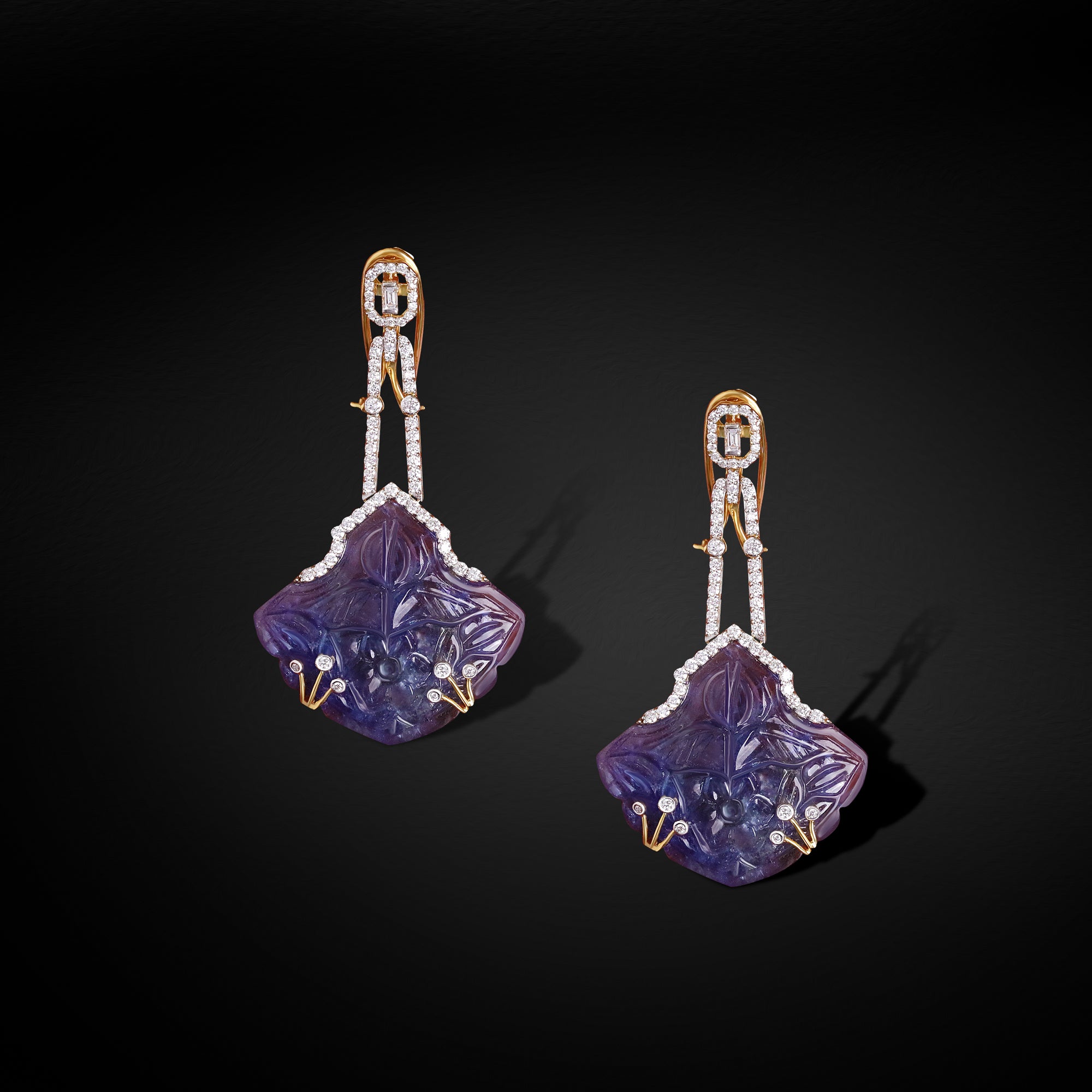 Midnight Carved Blossom Drop Earrings