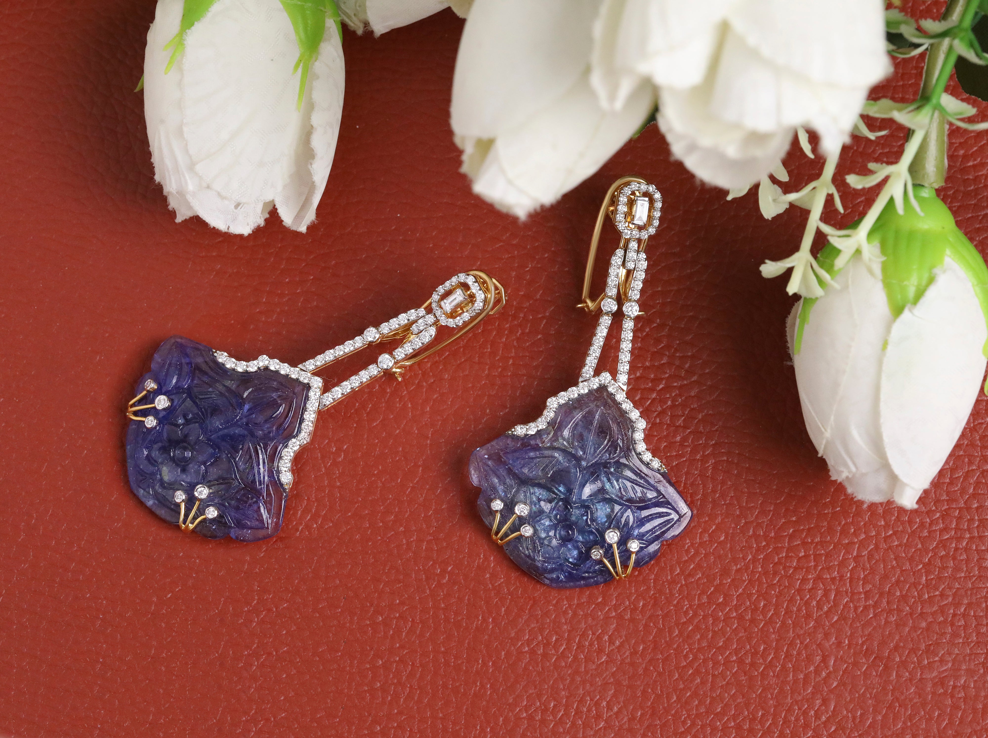 Midnight Carved Blossom Drop Earrings