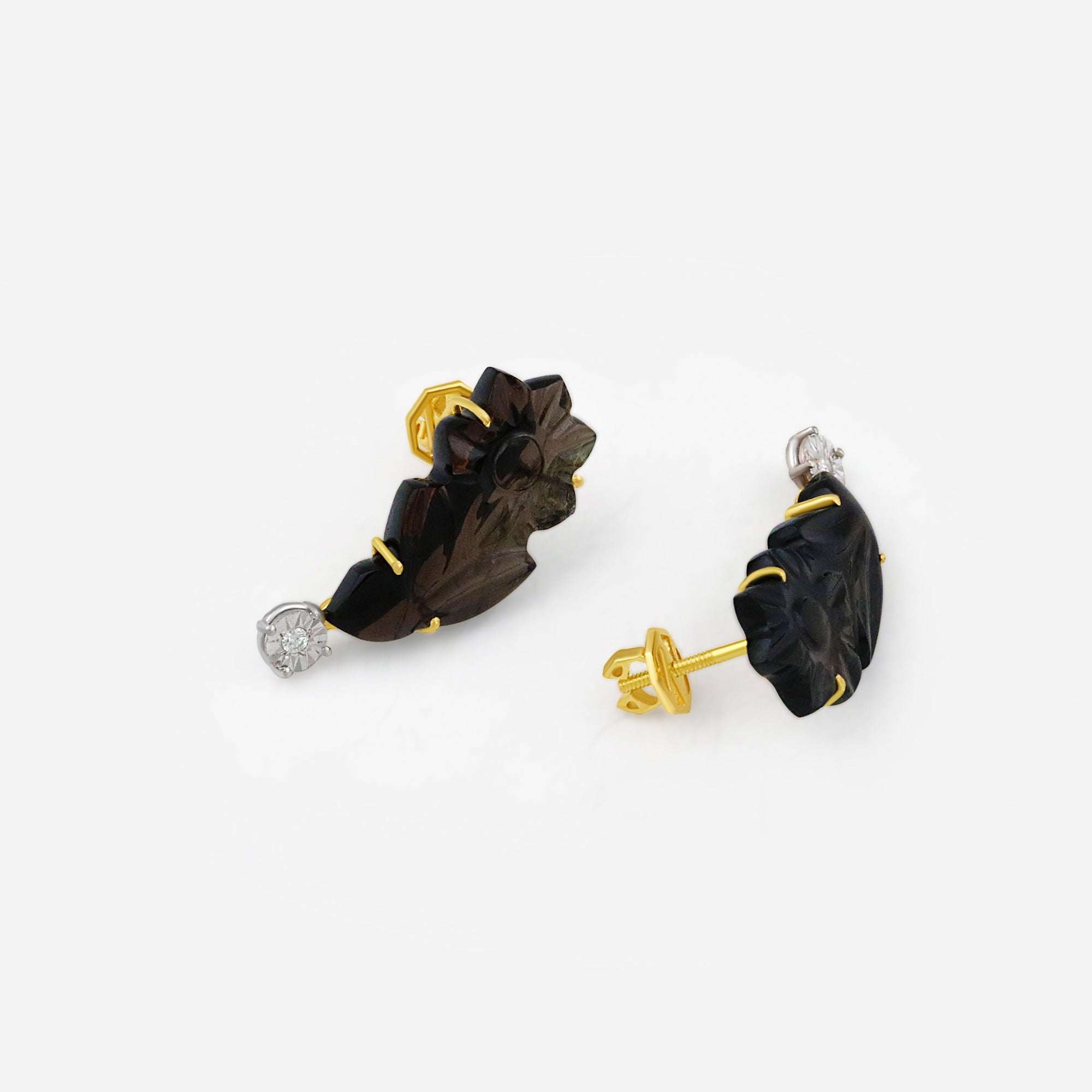 Onyx Leaf Stud Earrings