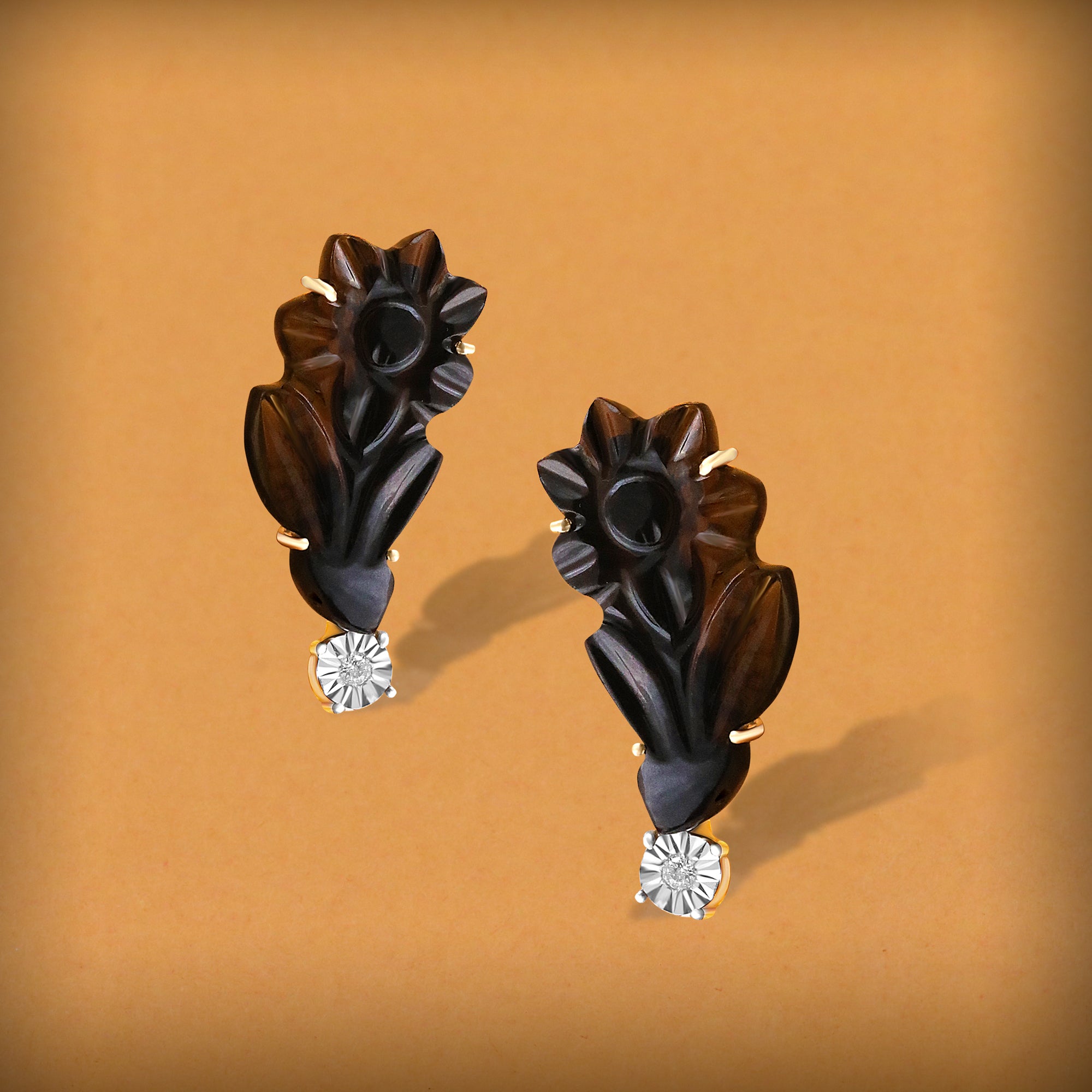 Onyx Leaf Stud Earrings