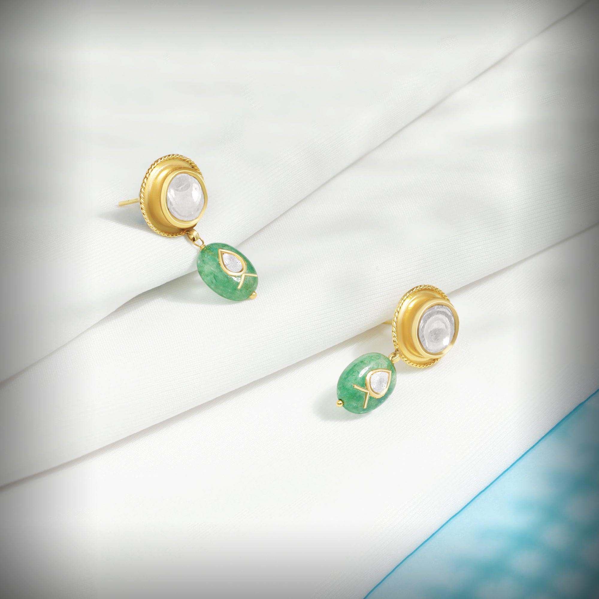 Emerald Raindrop Polki Earrings