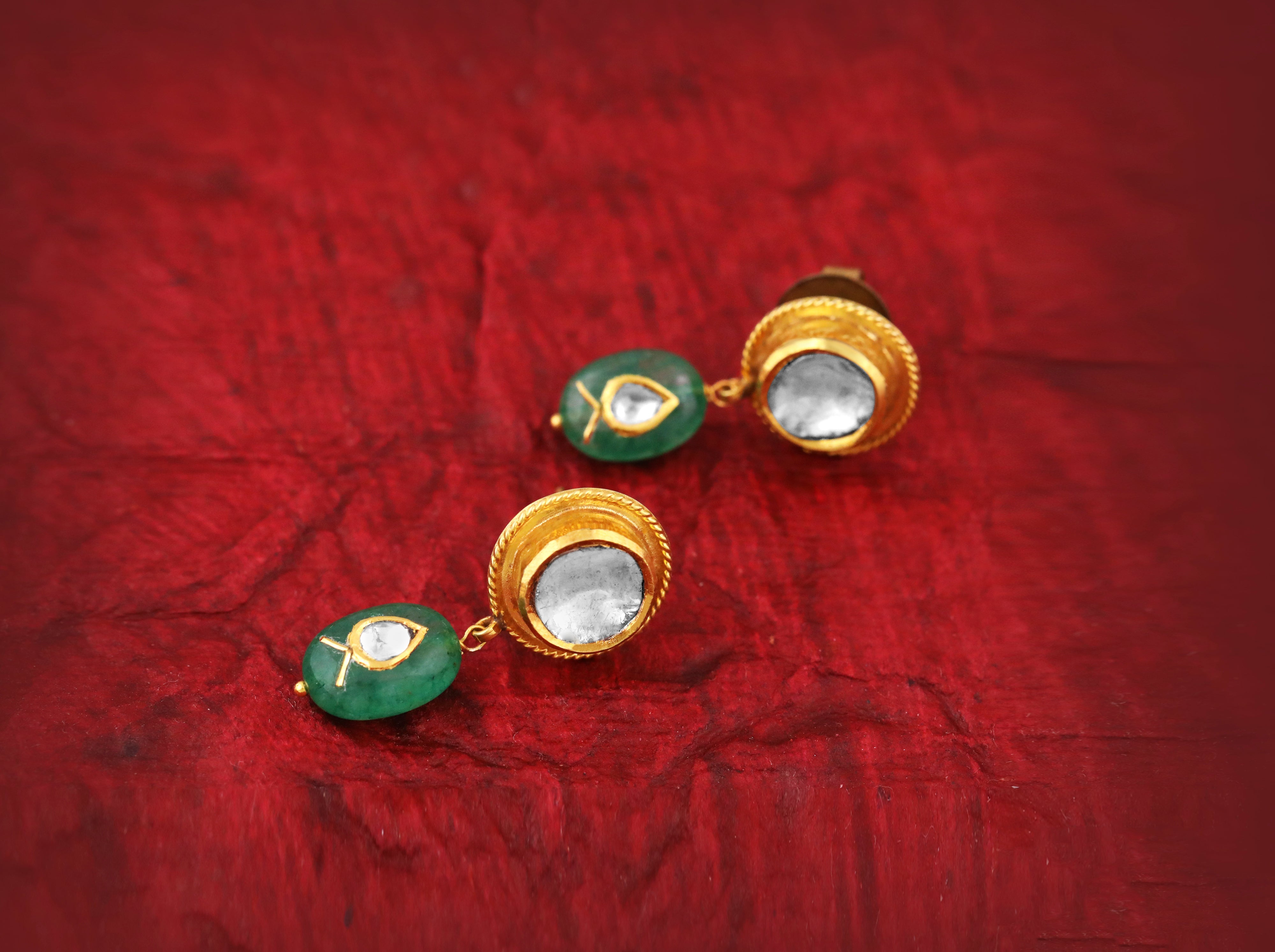 Emerald Raindrop Polki Earrings