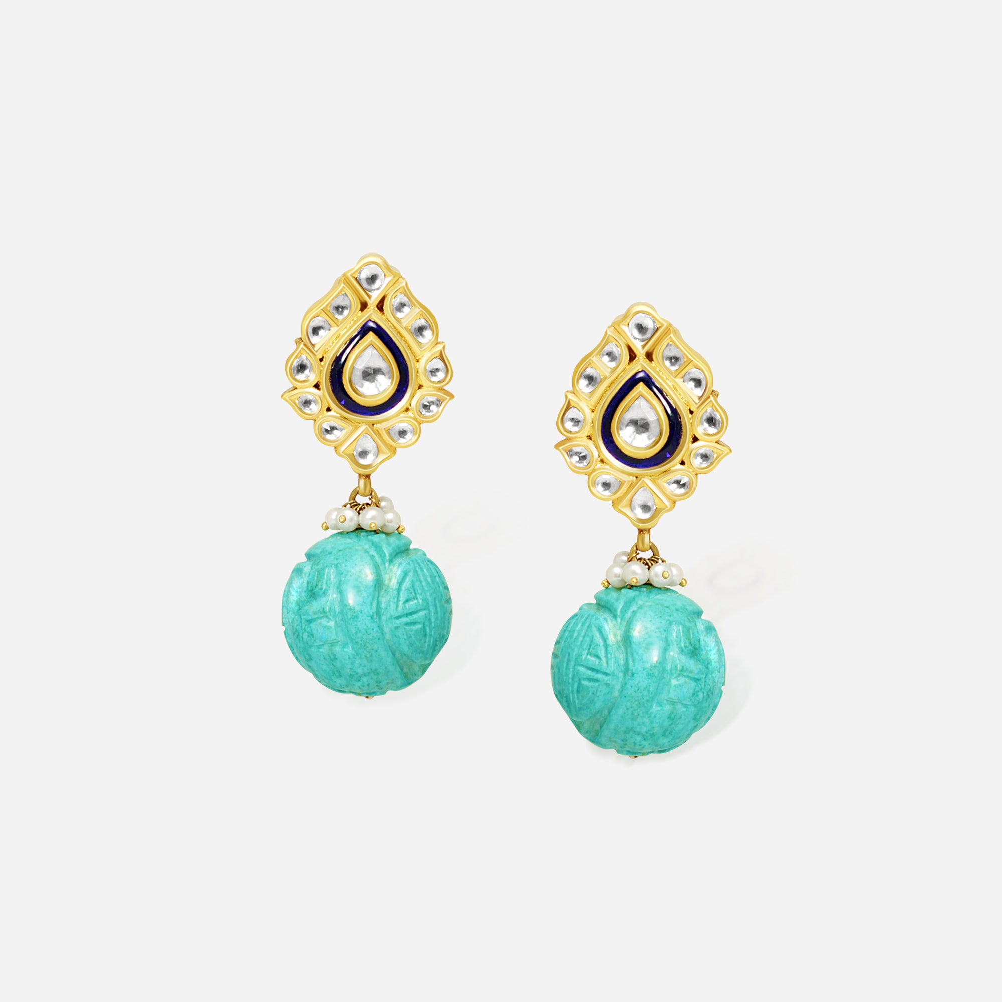 Azure Bloom Kundan Drop Earrings