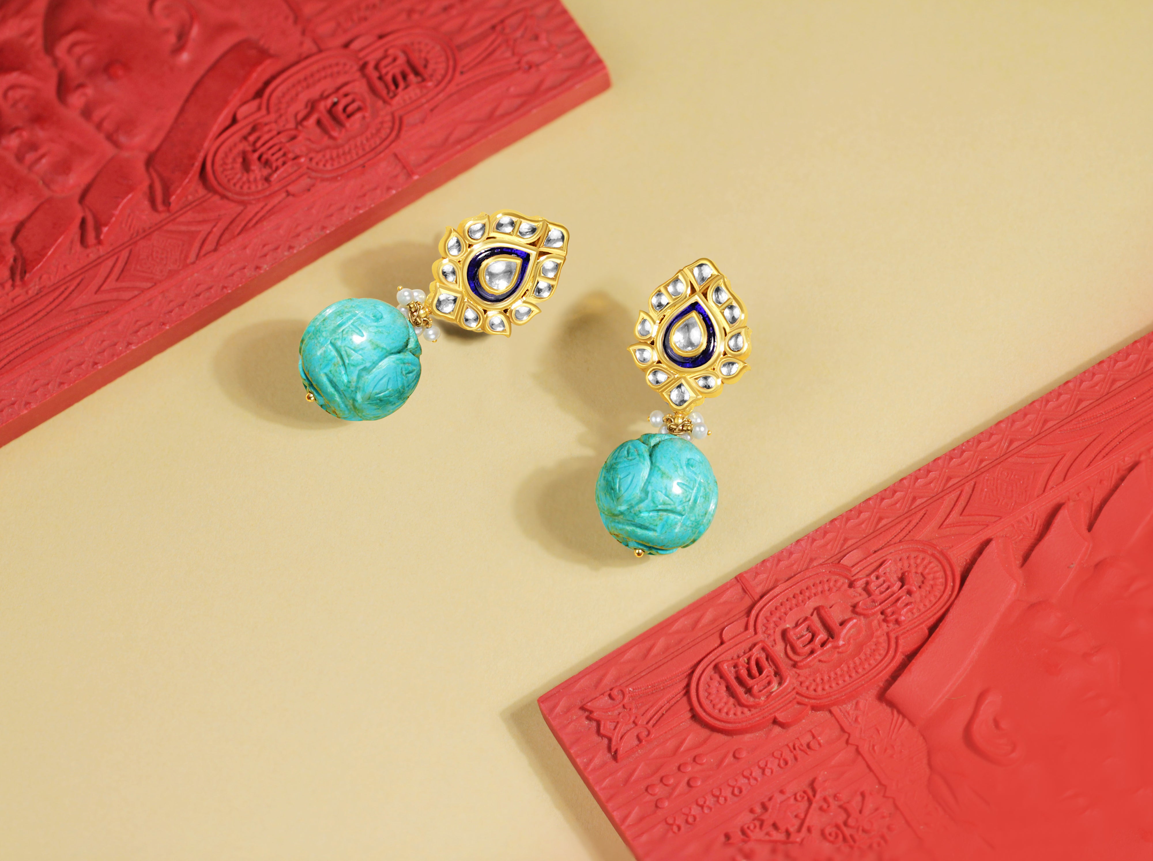 Azure Bloom Kundan Drop Earrings