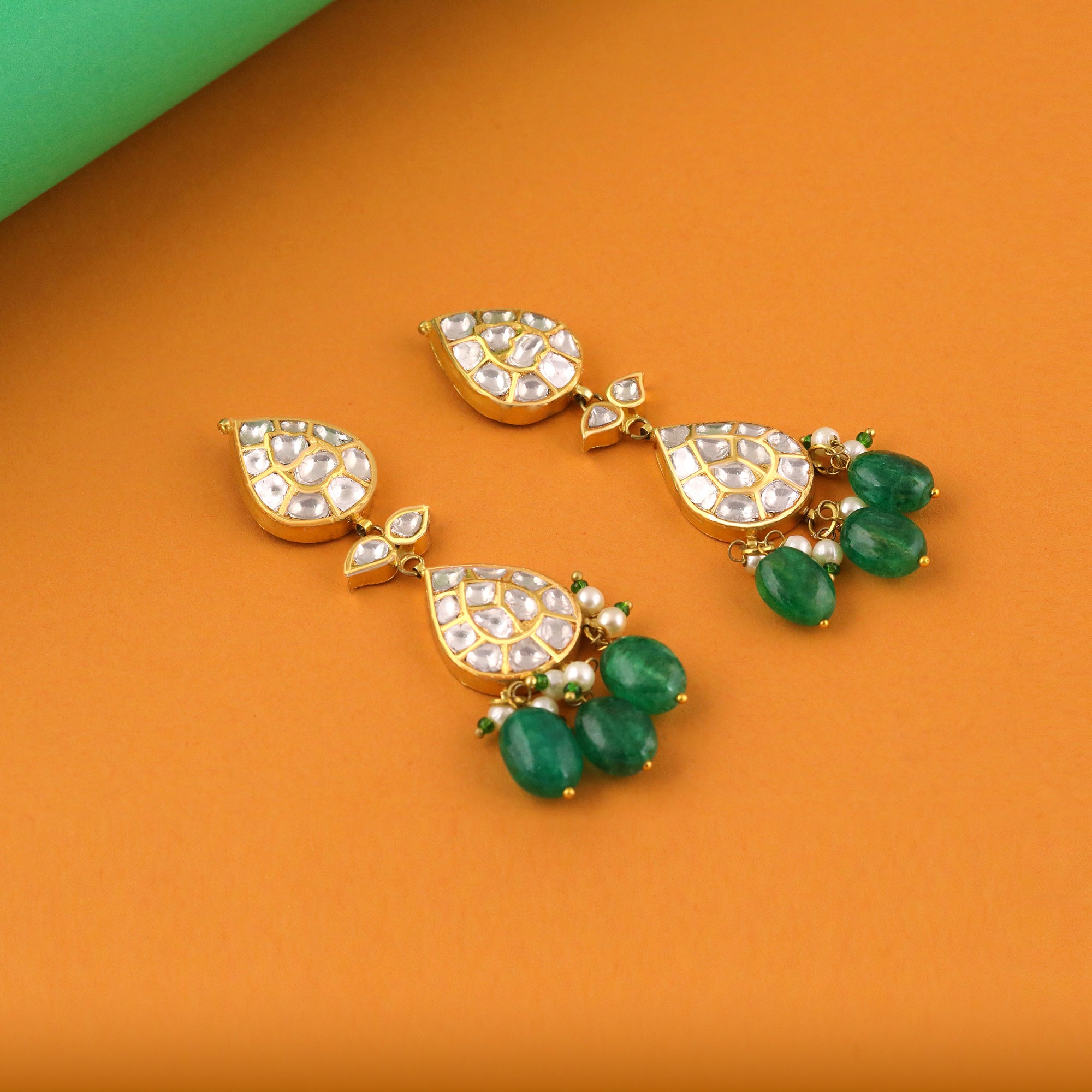 Emerald Raindrop Polki Earrings