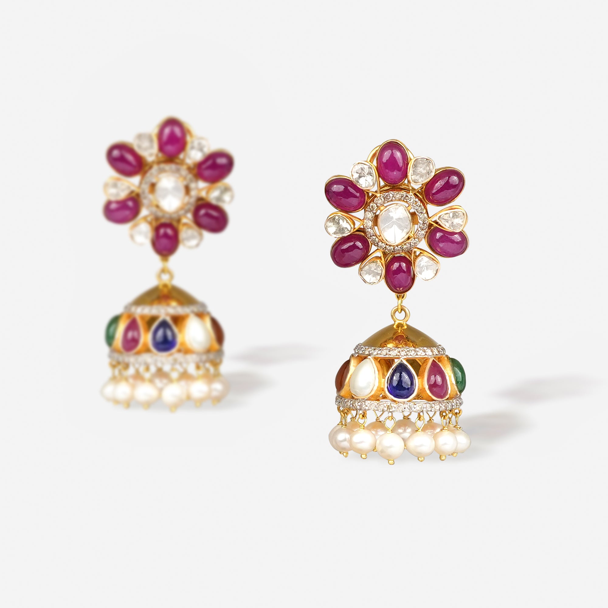Navratna Jadau Kundan Jhumka Earrings