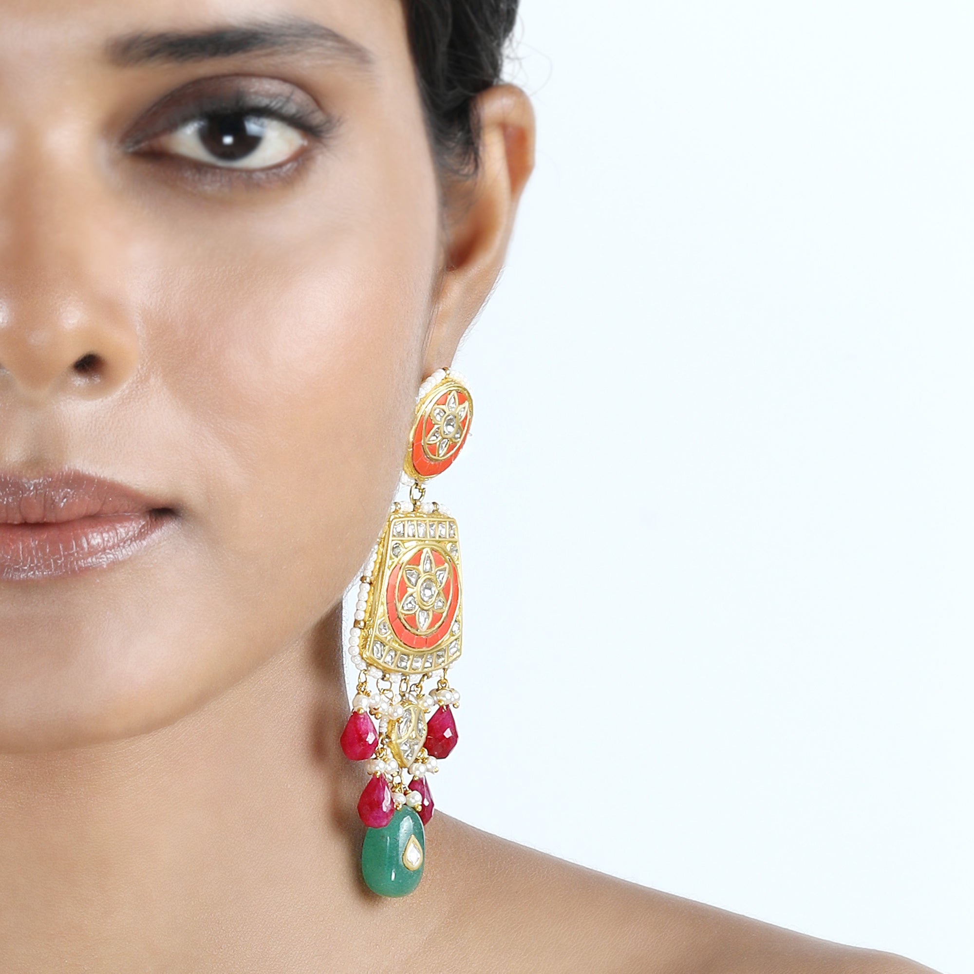 Royal Navratna Meenakari Drop Earrings