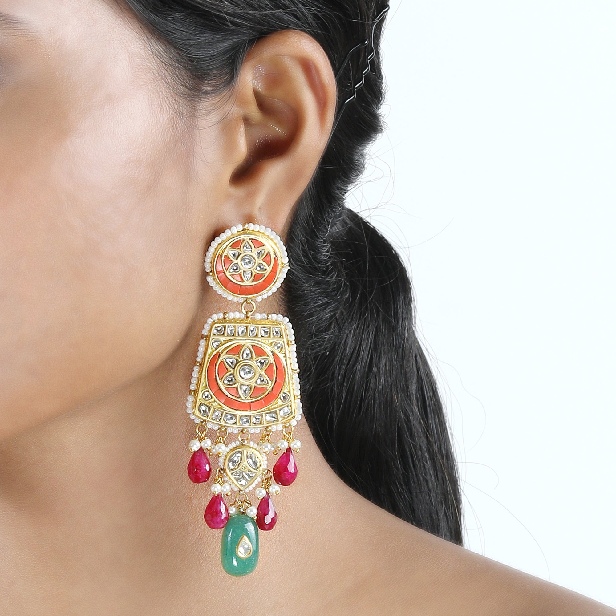 Royal Navratna Meenakari Drop Earrings