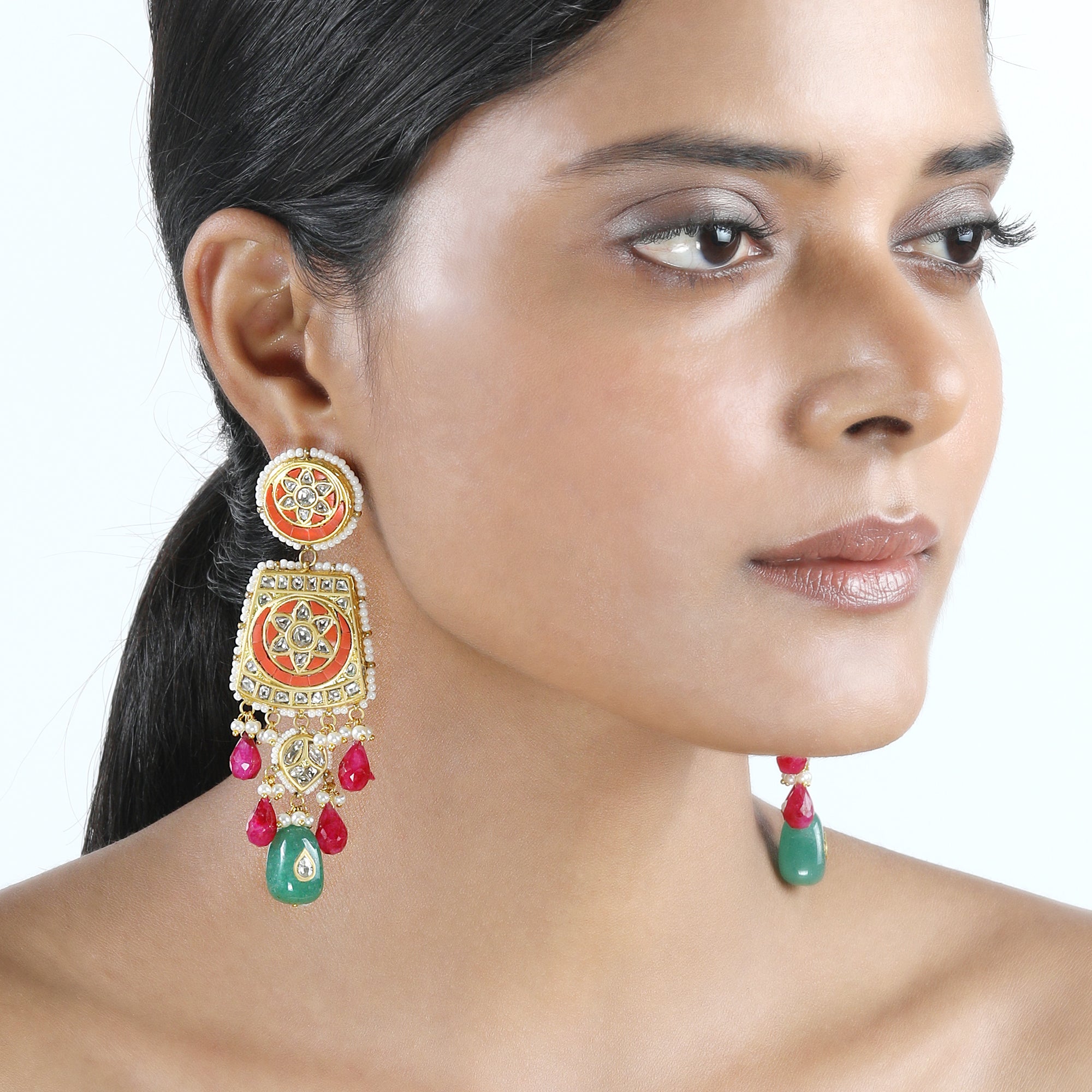 Royal Navratna Meenakari Drop Earrings