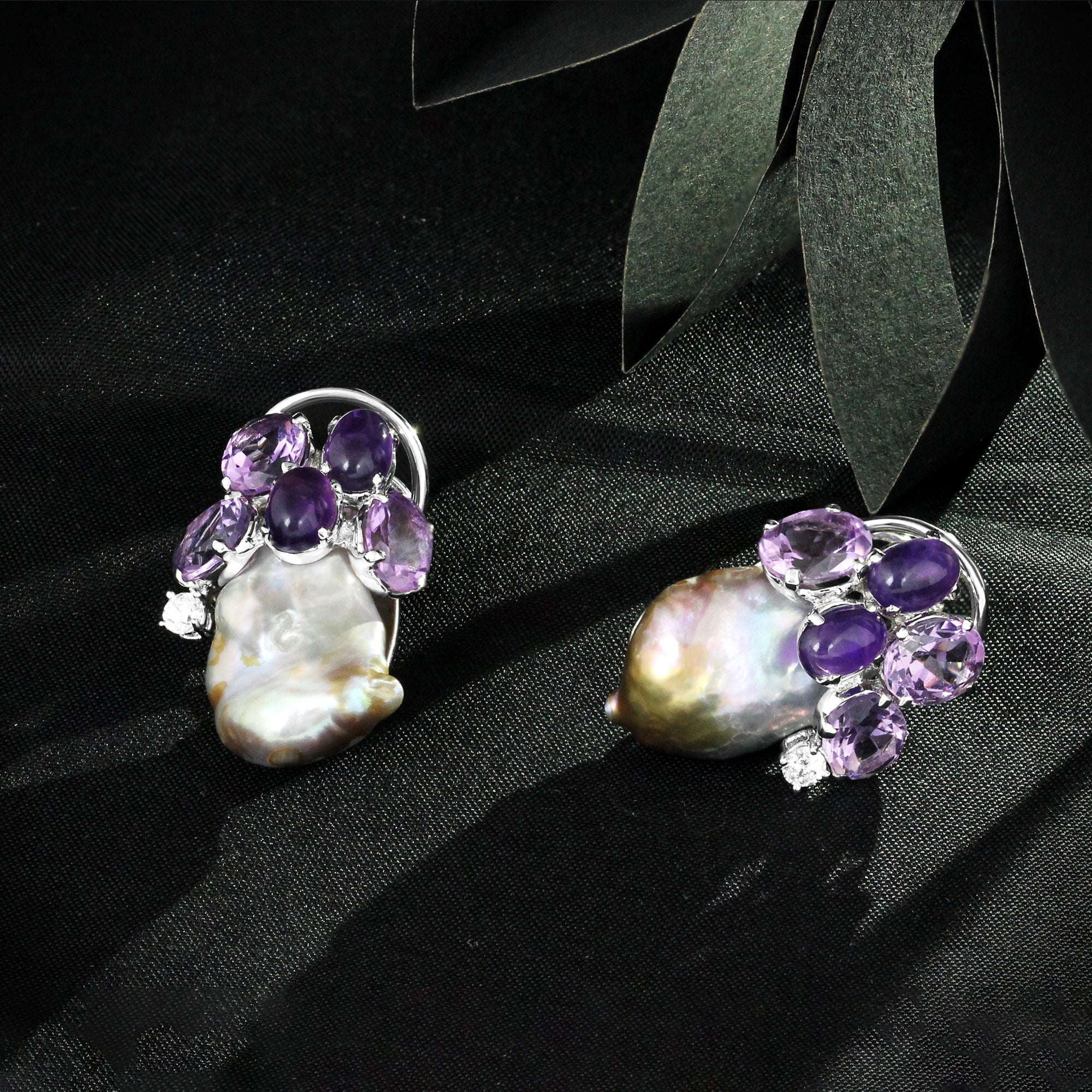Lavender Bloom Baroque Pearl Earrings