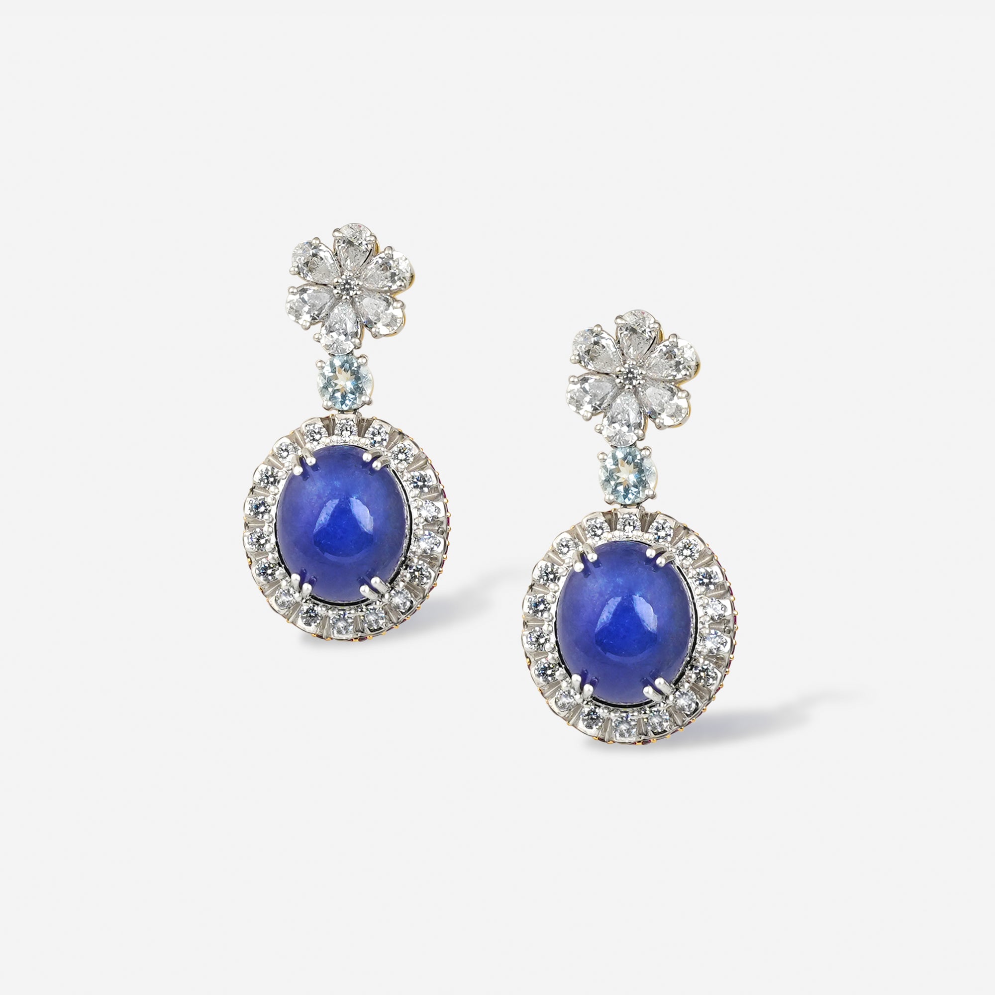 Blue Sapphire Floral Drop Earrings