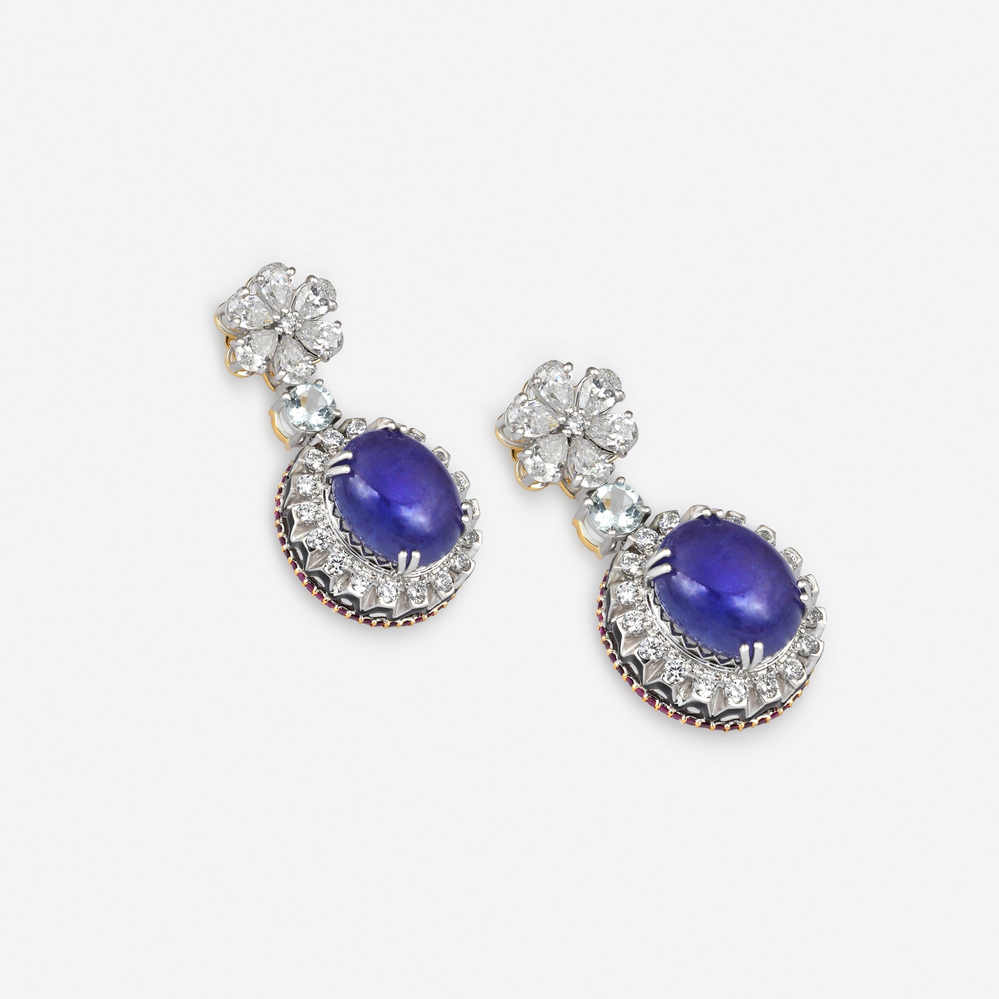Blue Sapphire Floral Drop Earrings