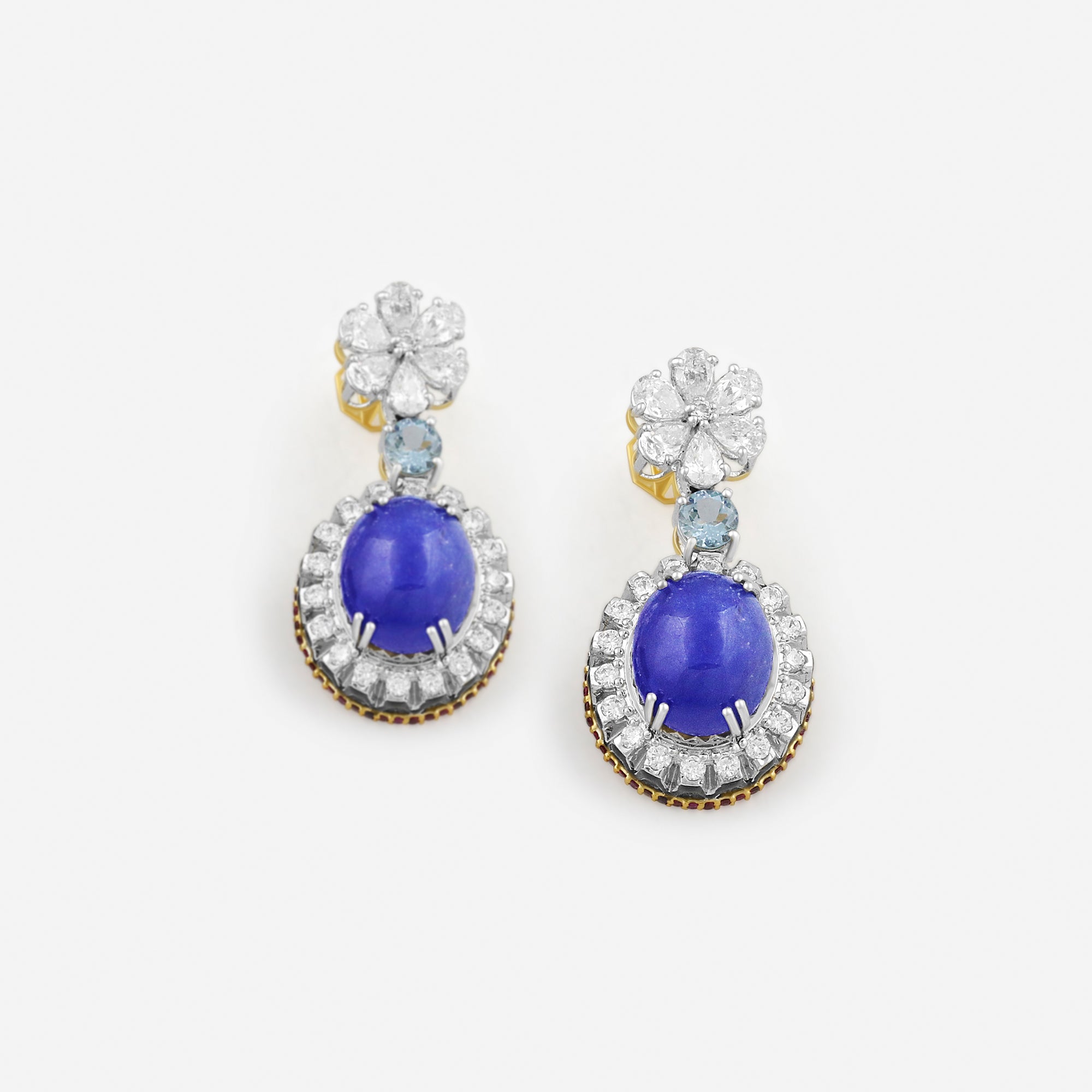 Blue Sapphire Floral Drop Earrings