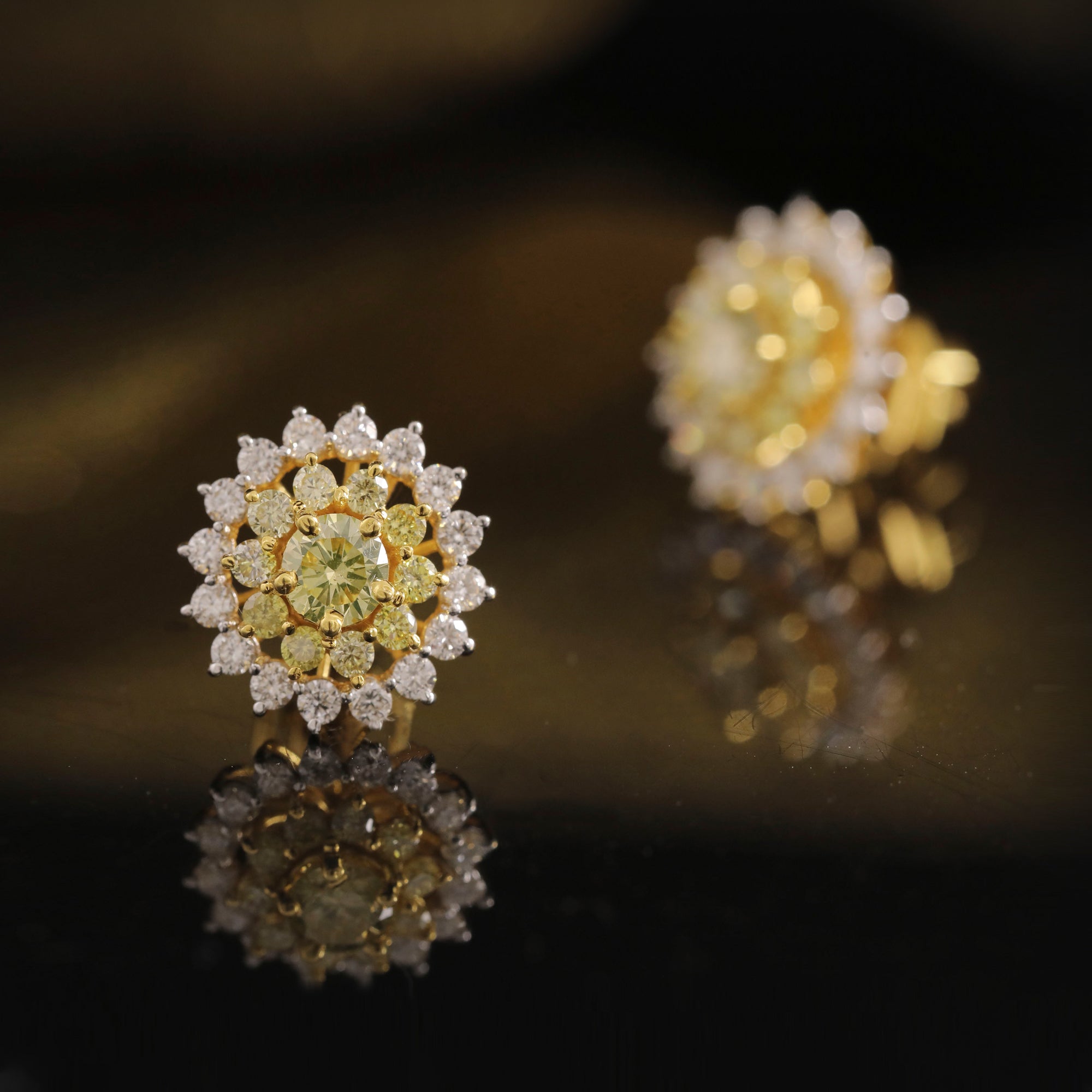 Yellow Diamond Sunburst Studs