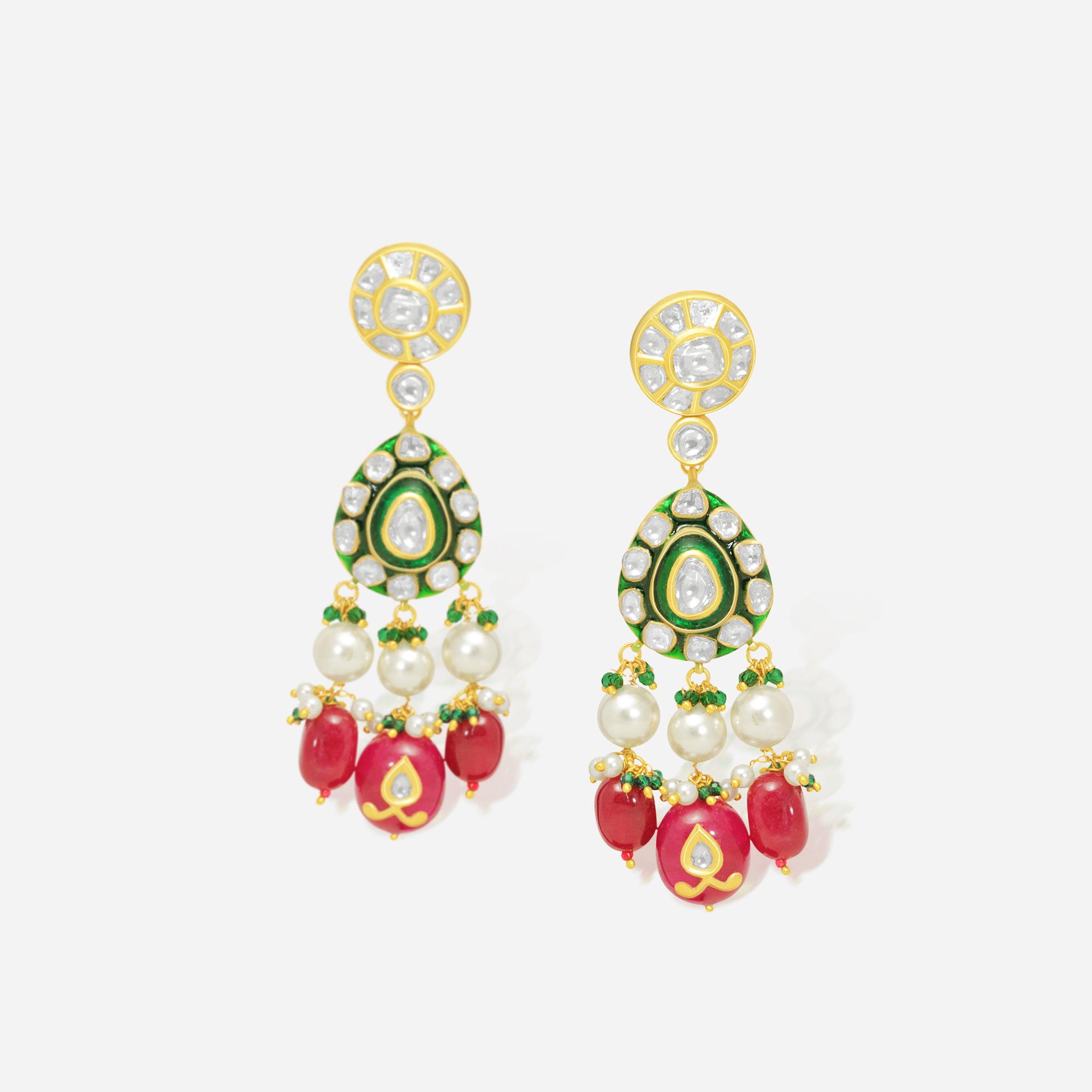 Gulmohar Meenakari Kundan Drop Earrings