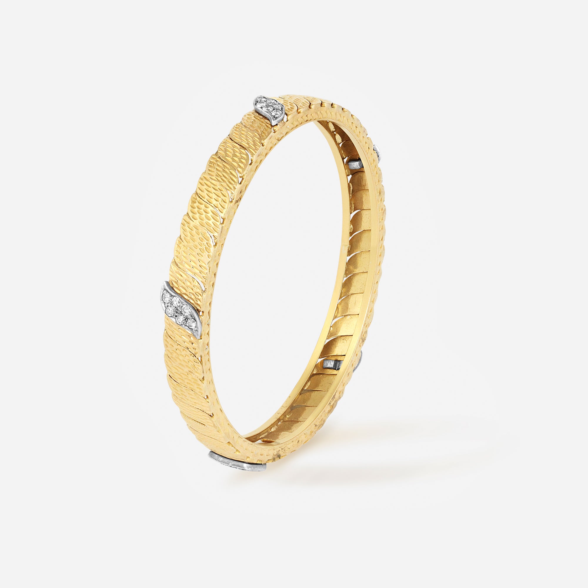 Golden Feather Diamond Bangle