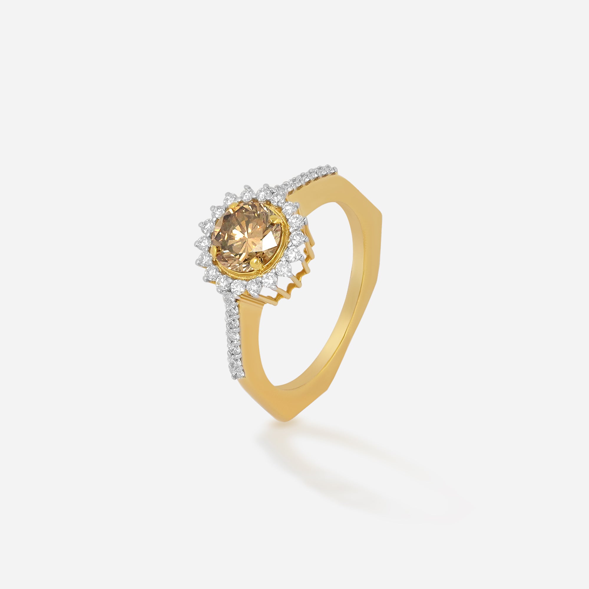 Golden Radiant Sunburst Diamond Ring