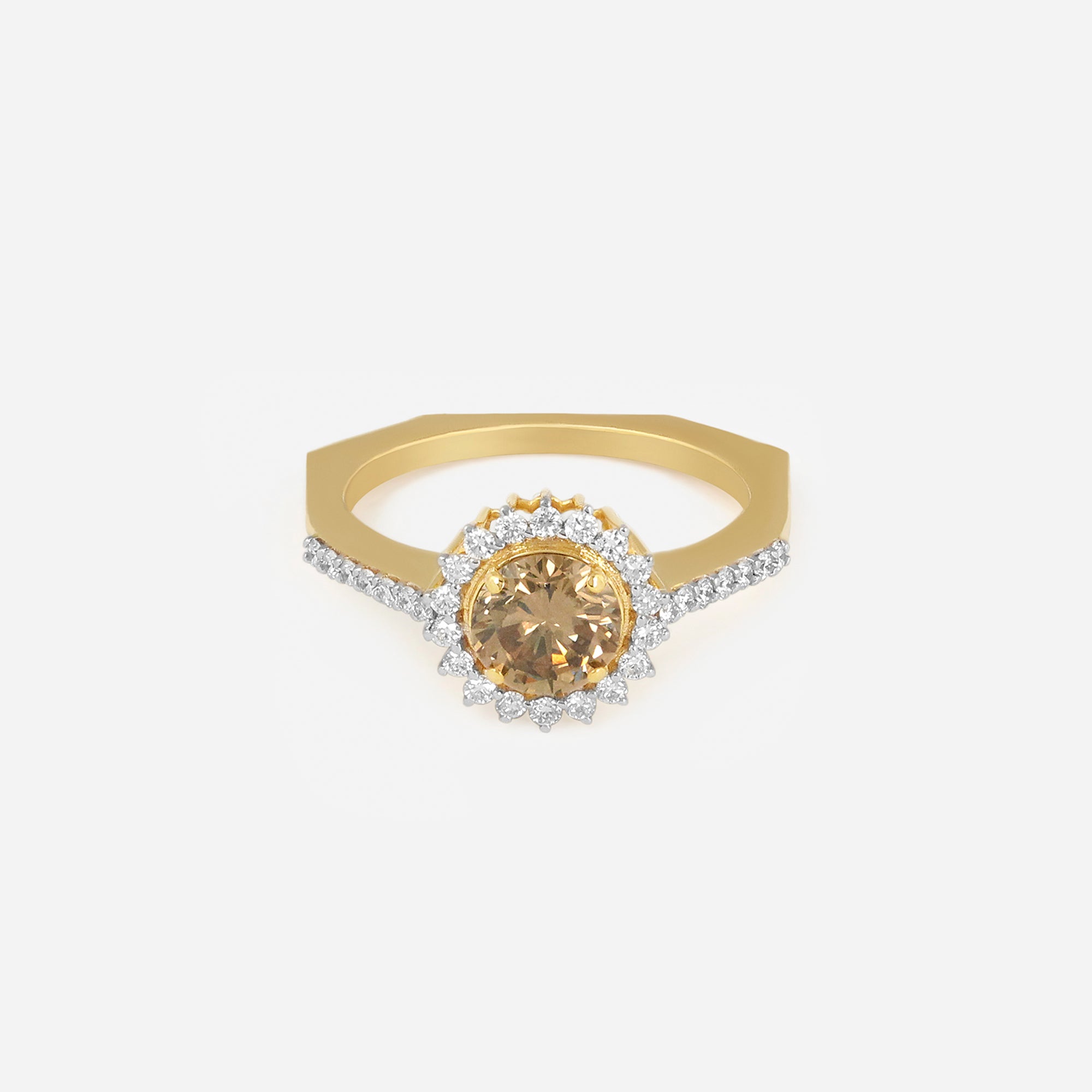 Golden Radiant Sunburst Diamond Ring