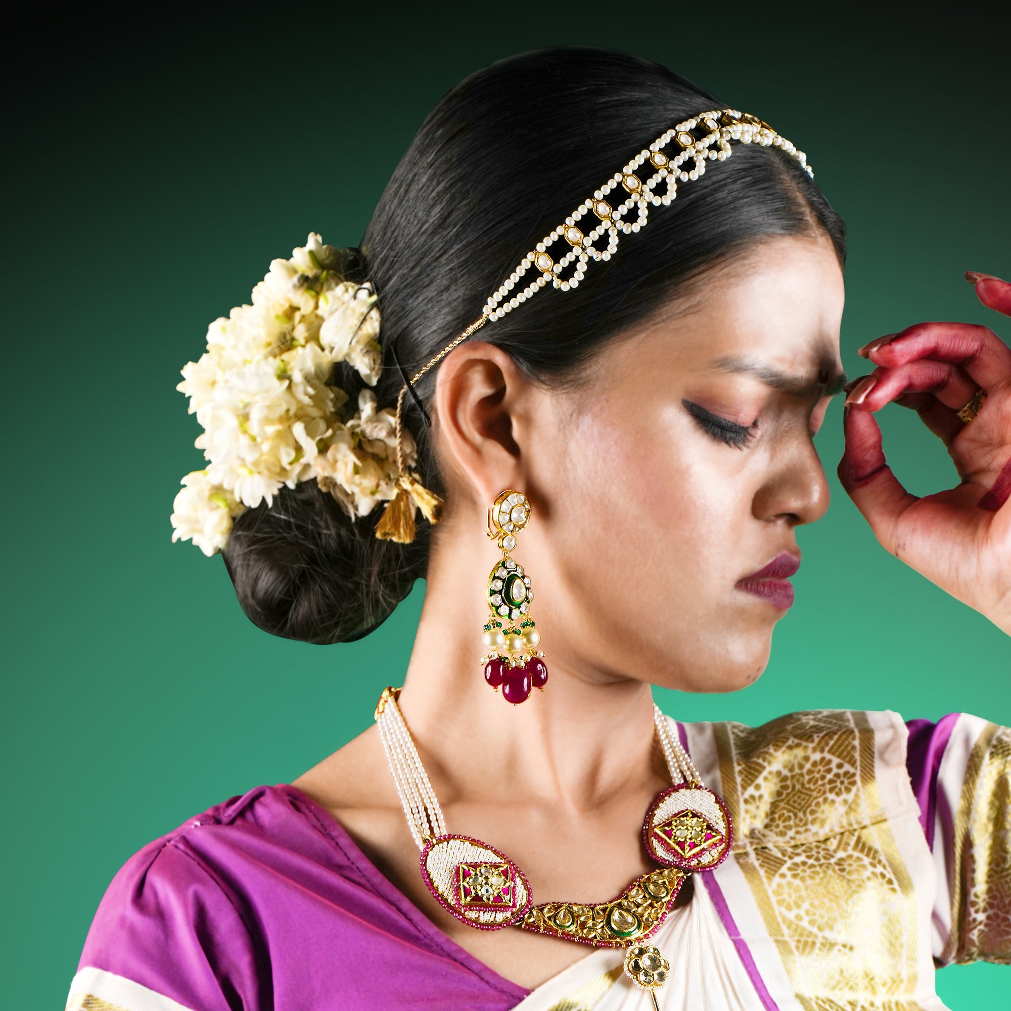 Gulmohar Meenakari Kundan Drop Earrings