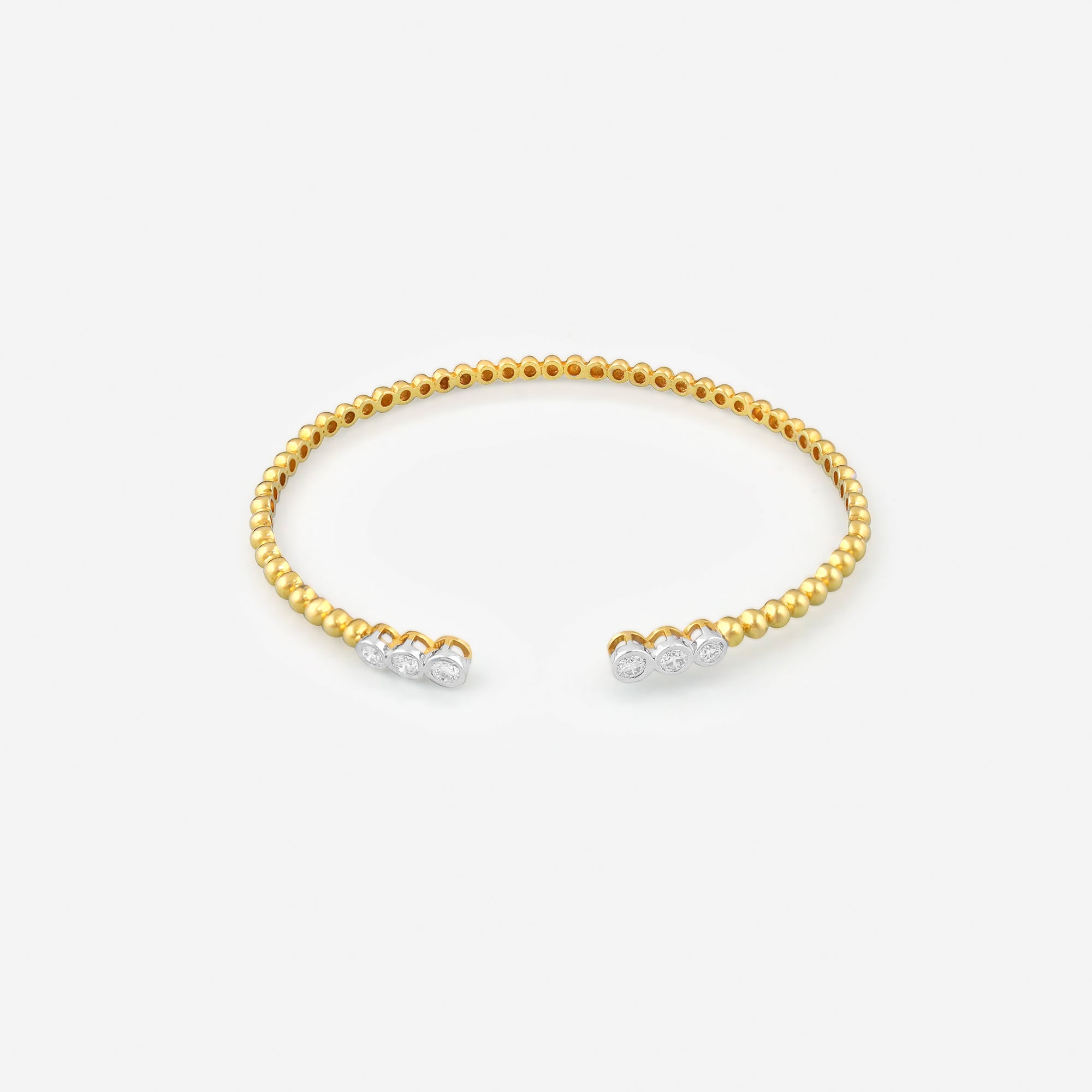 Gold Beaded Diamond-Ended Open Cuff Bracelet