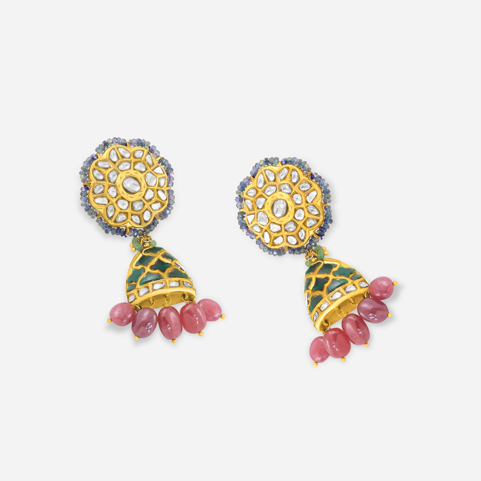 NityaSéra Enamel Dome & Ruby Drop Earrings