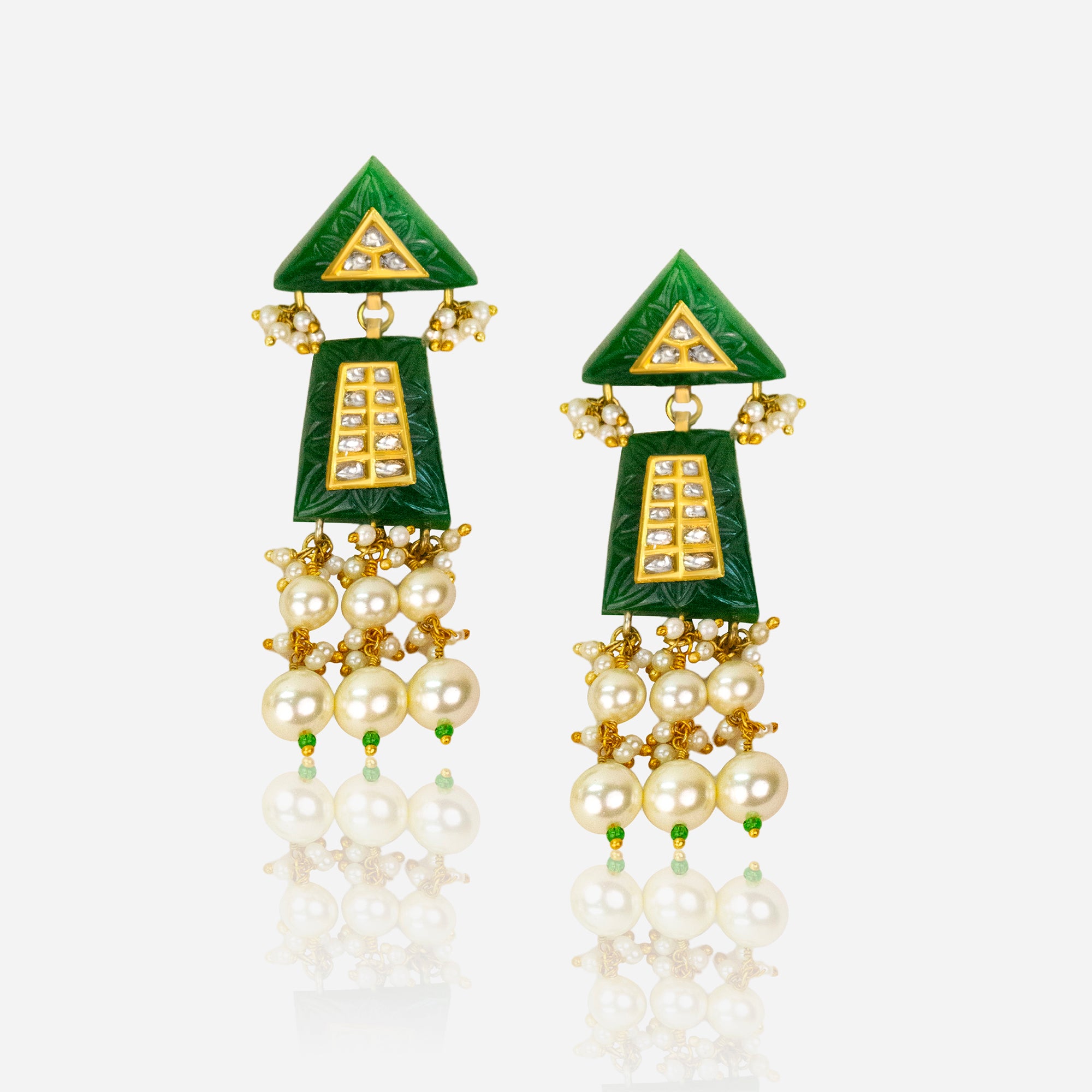 NaazVará Emerald & Pearl Chandelier Earrings