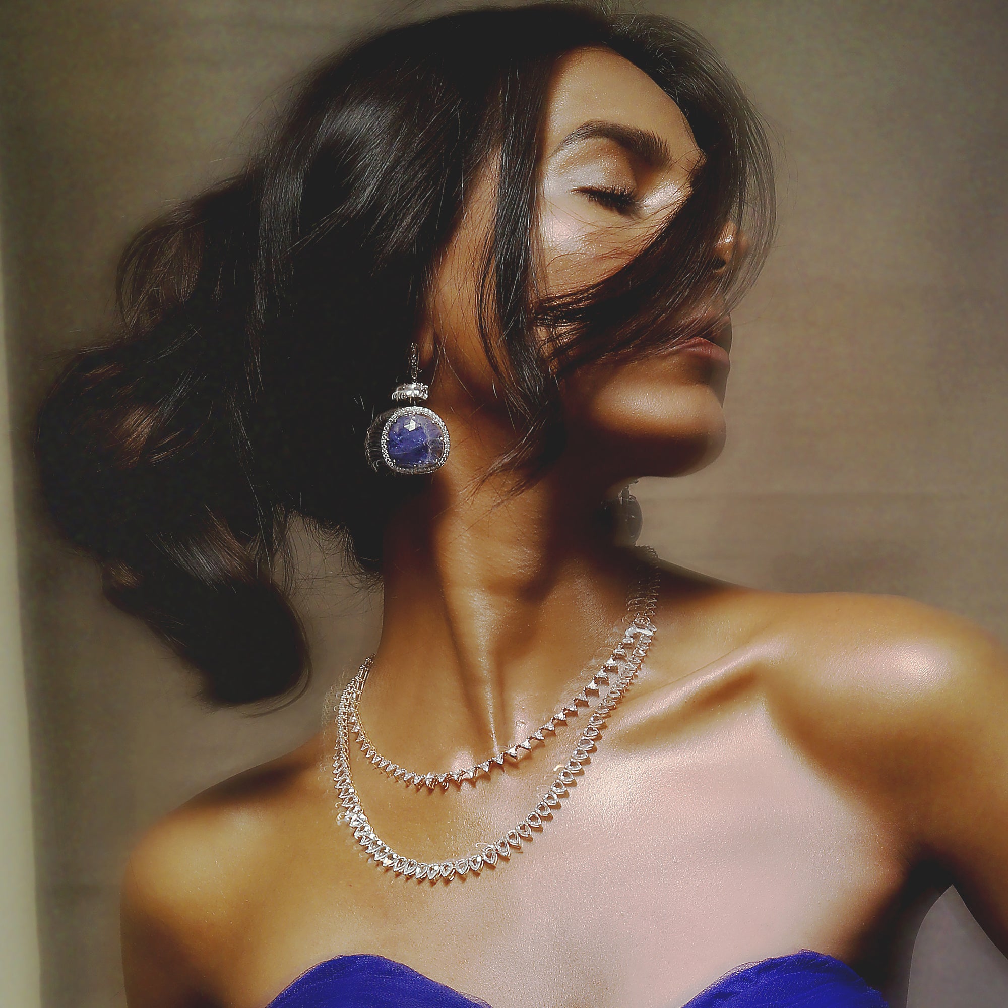 Blue Sapphire Floral Drop Earrings