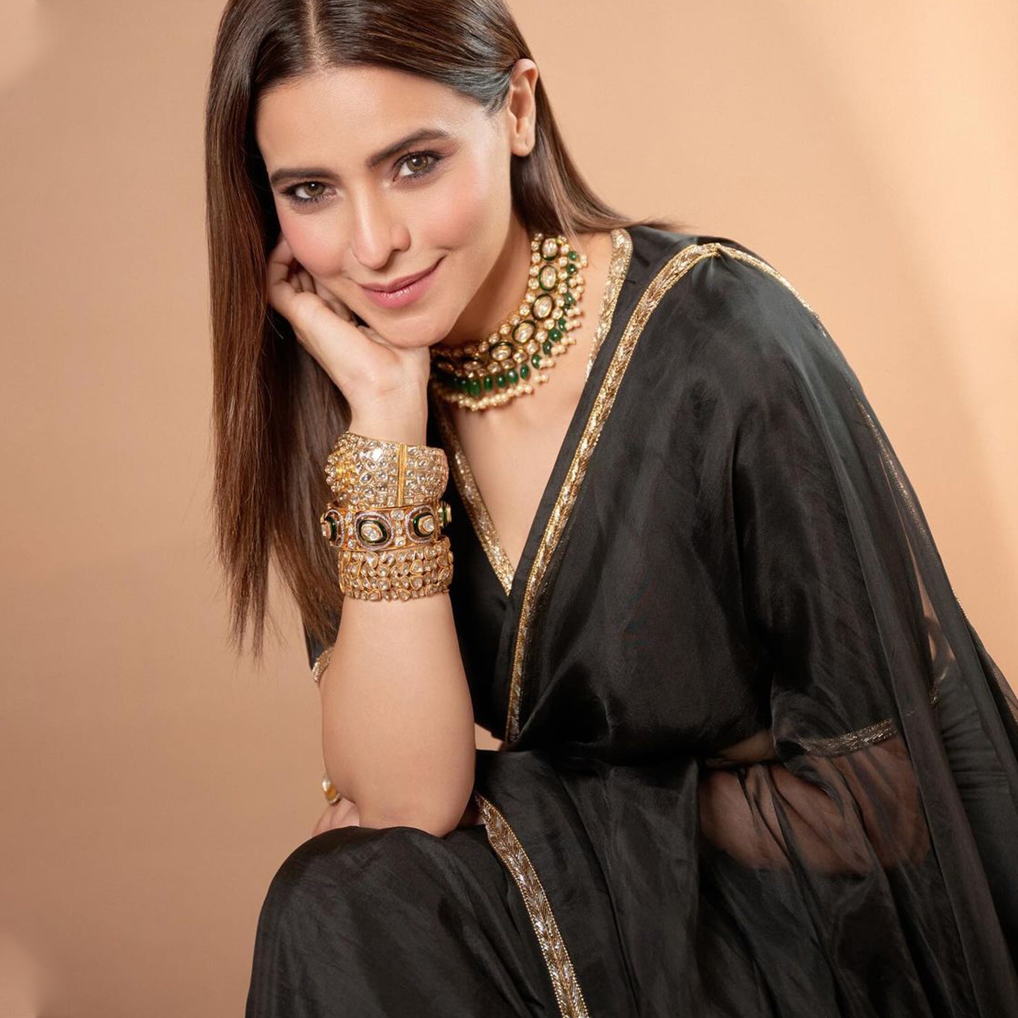 NakaMeï Emerald Kundan Bangle