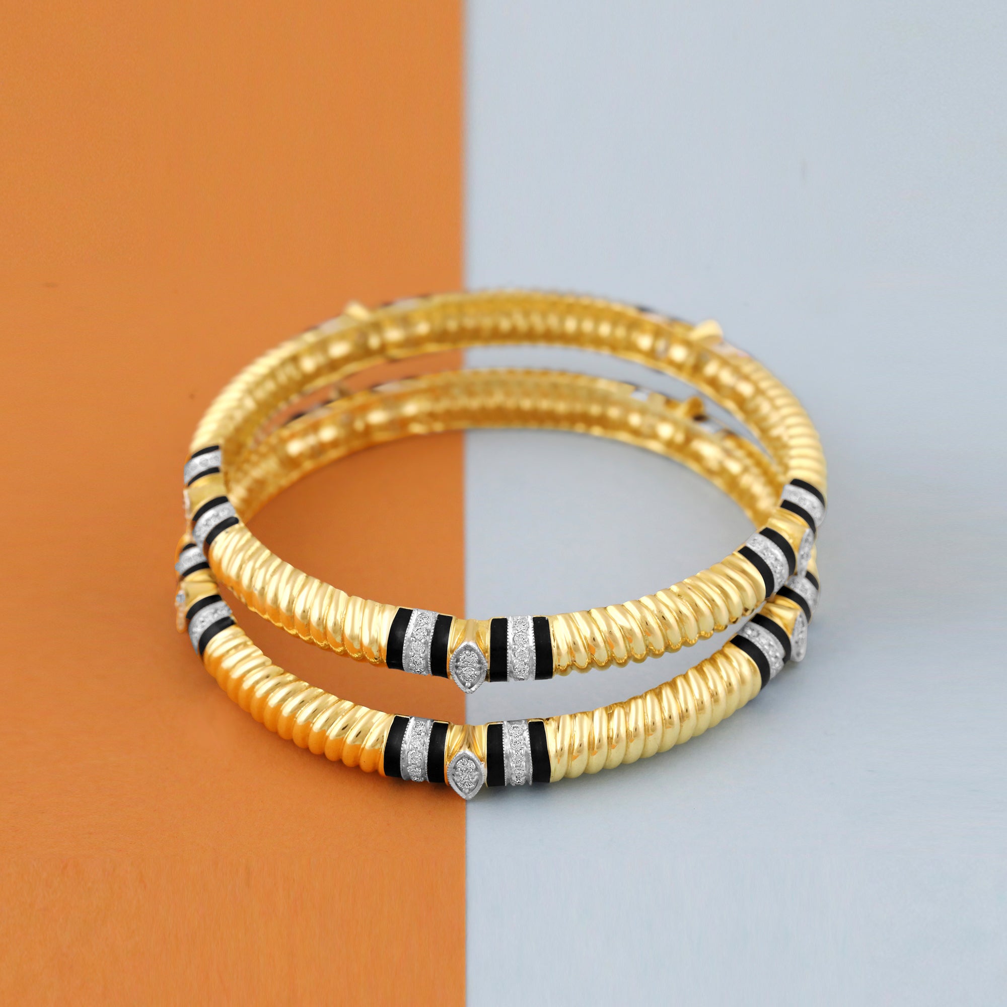 Noir Stripe Diamond Accent Bangles
