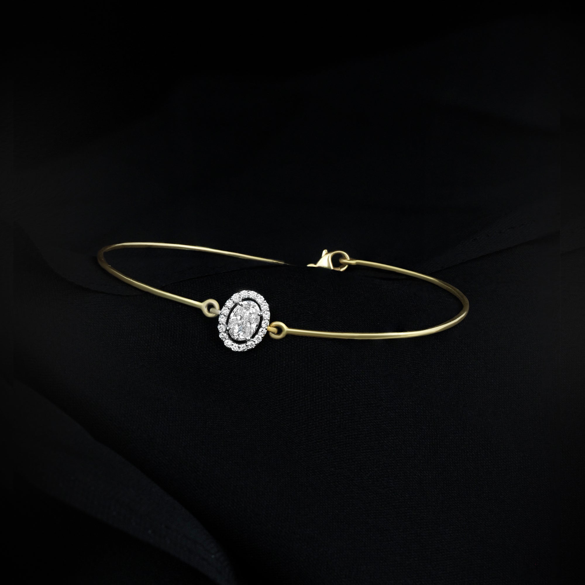 Elegant Oval Diamond Accent Gold Bangle