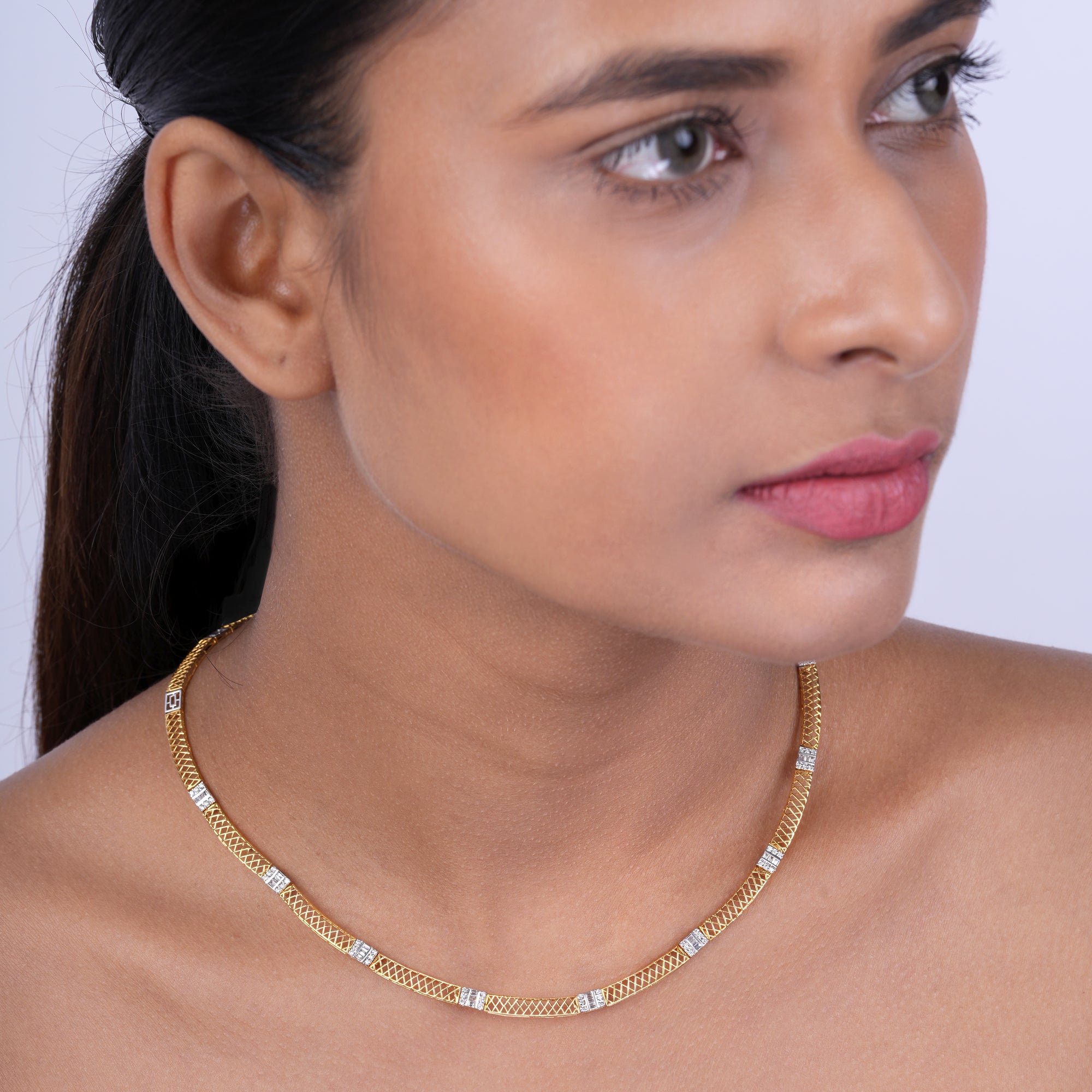 Classic Gold and Diamond Mesh Necklace