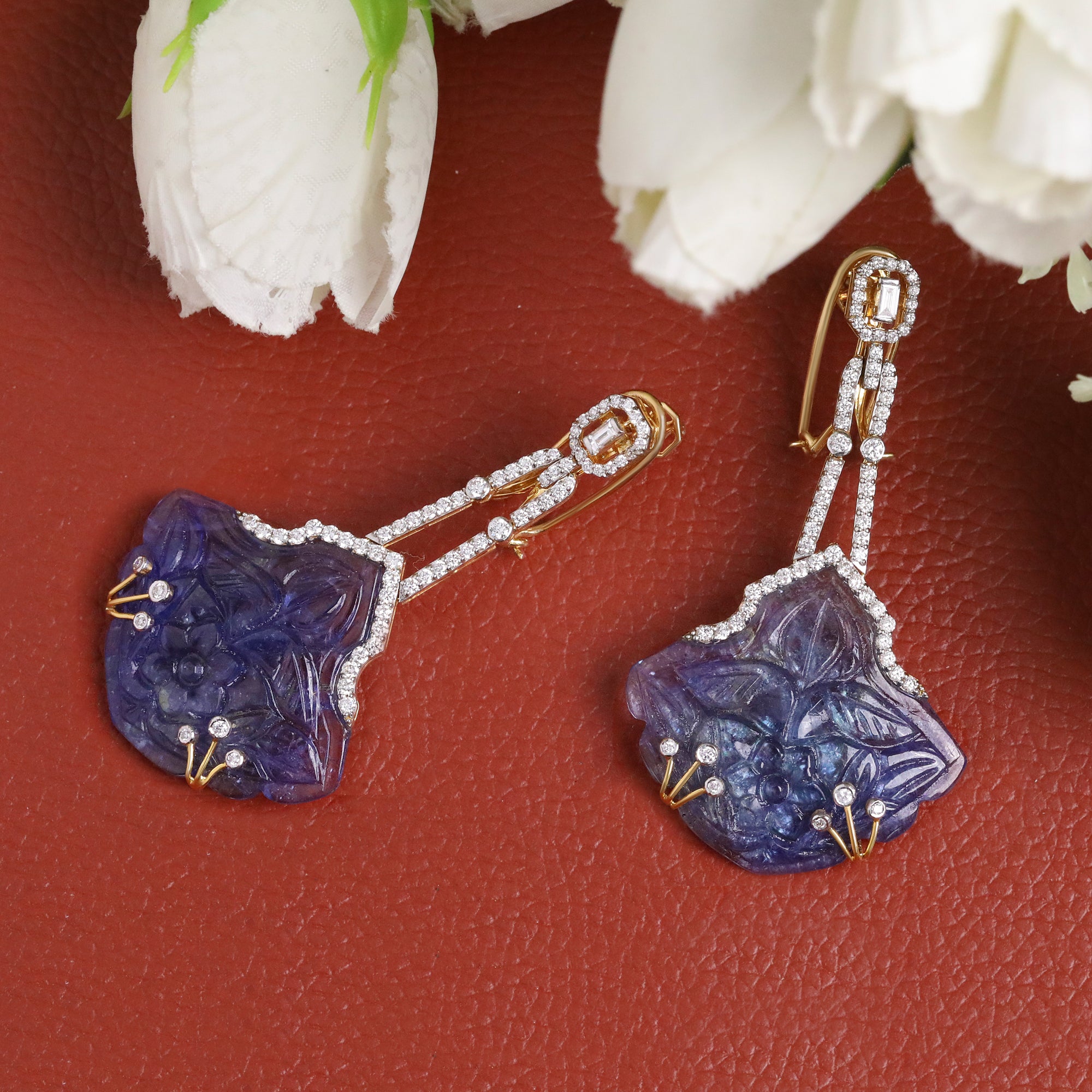 Midnight Carved Blossom Drop Earrings