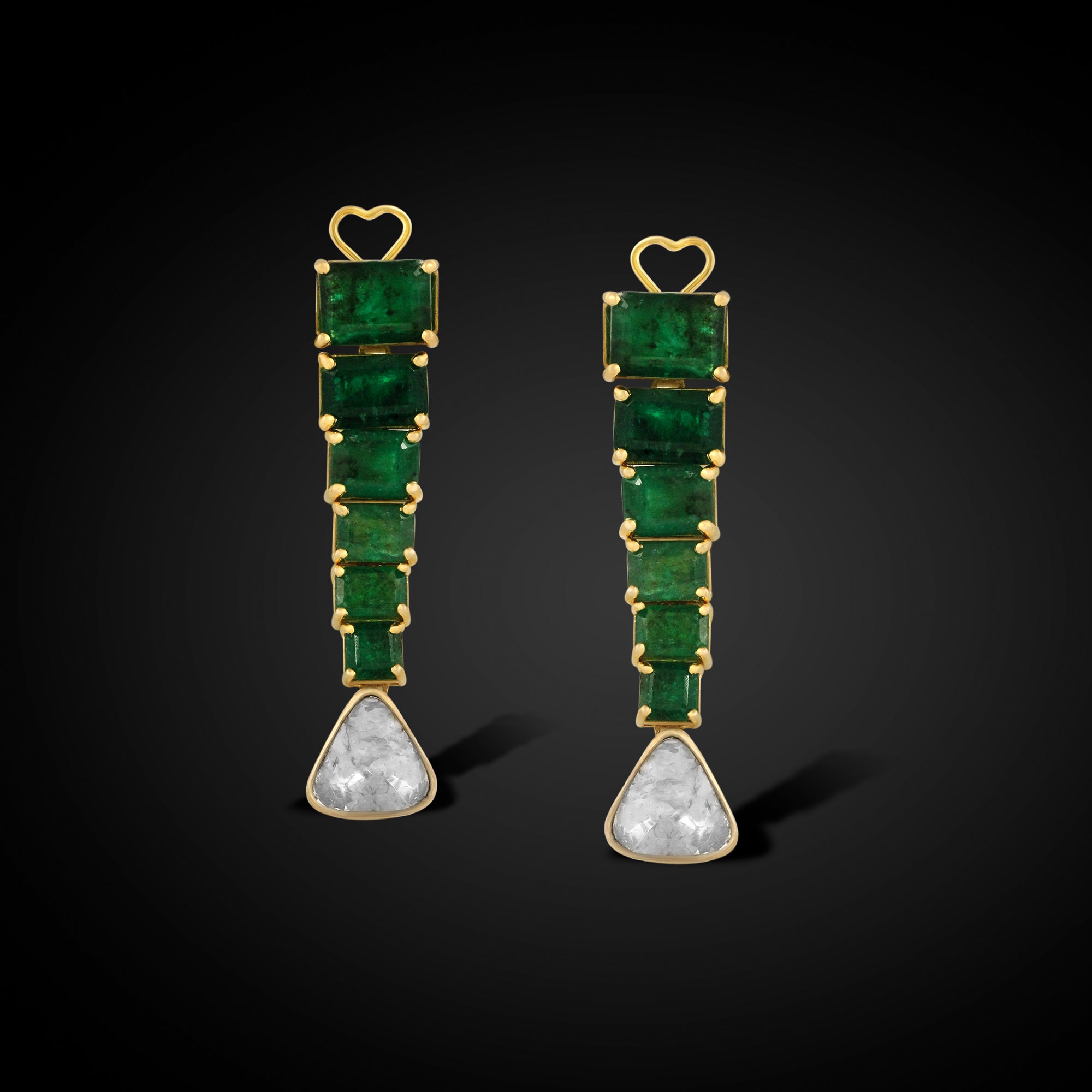 Emerald Cascade Heart Earrings