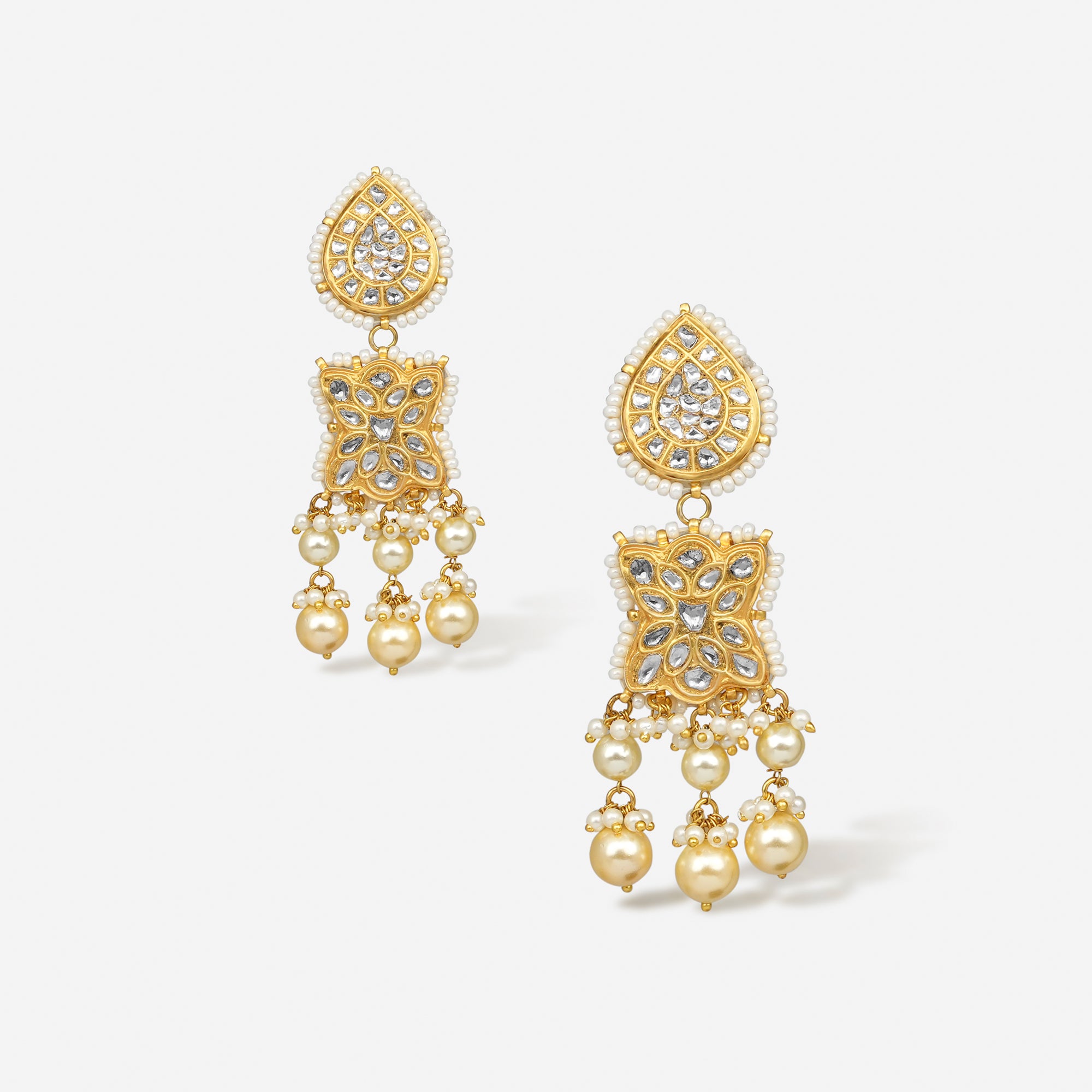 Pearled Elegance Kundan Chandbali Earrings