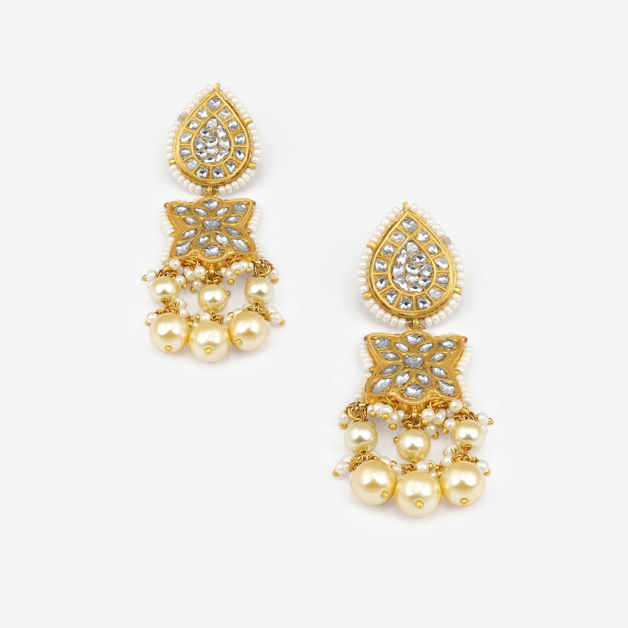 Pearled Elegance Kundan Chandbali Earrings