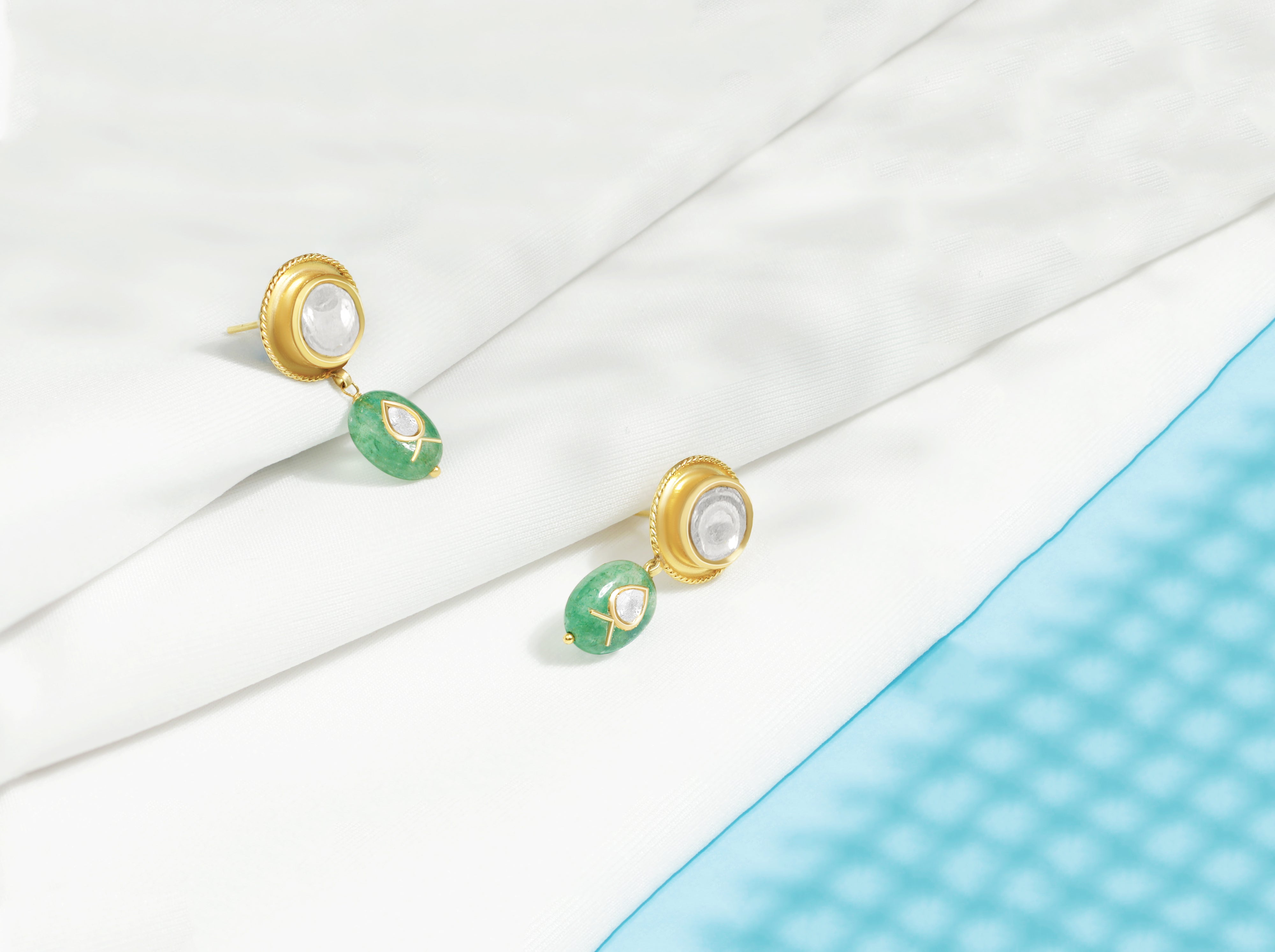 Emerald Raindrop Polki Earrings