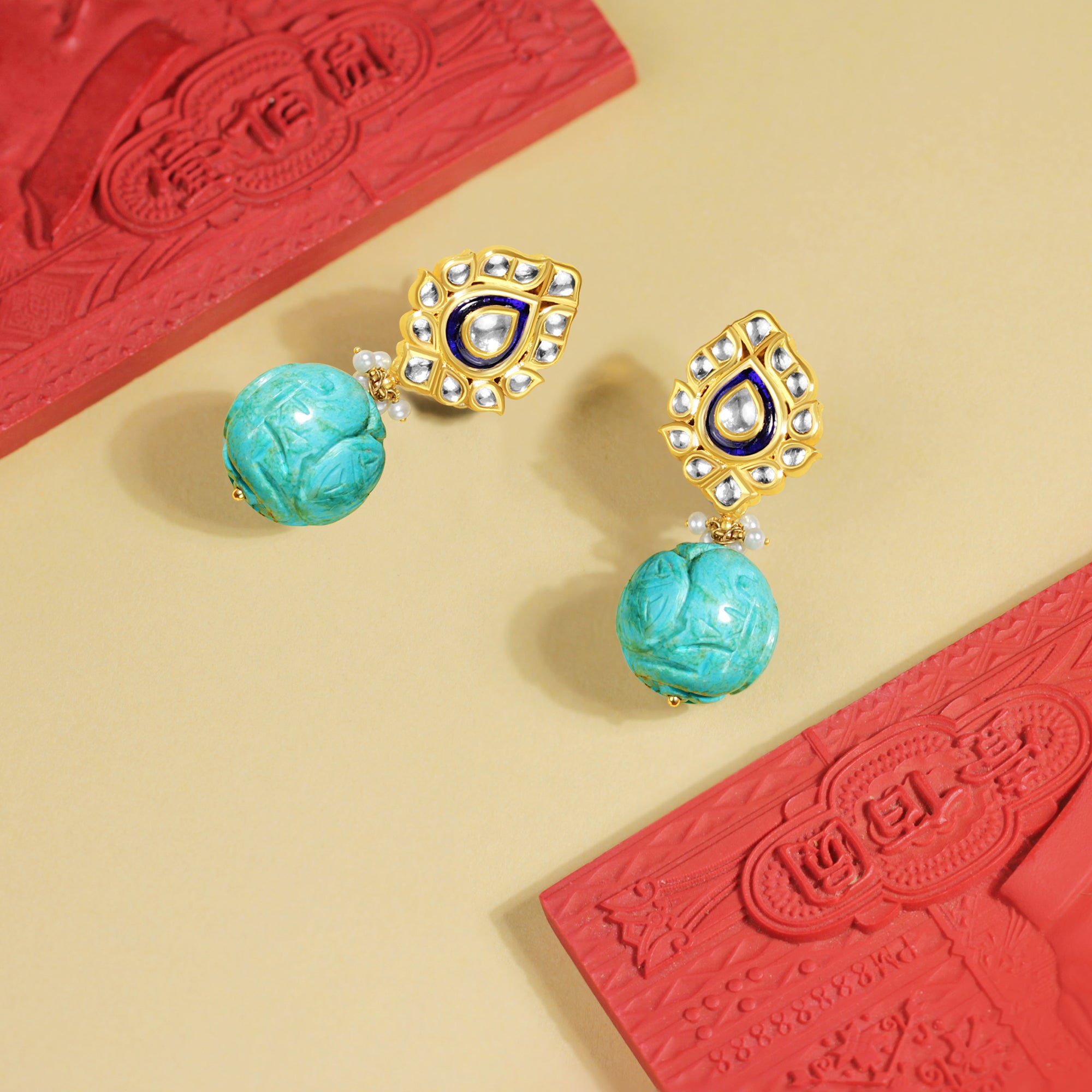 Azure Bloom Kundan Drop Earrings